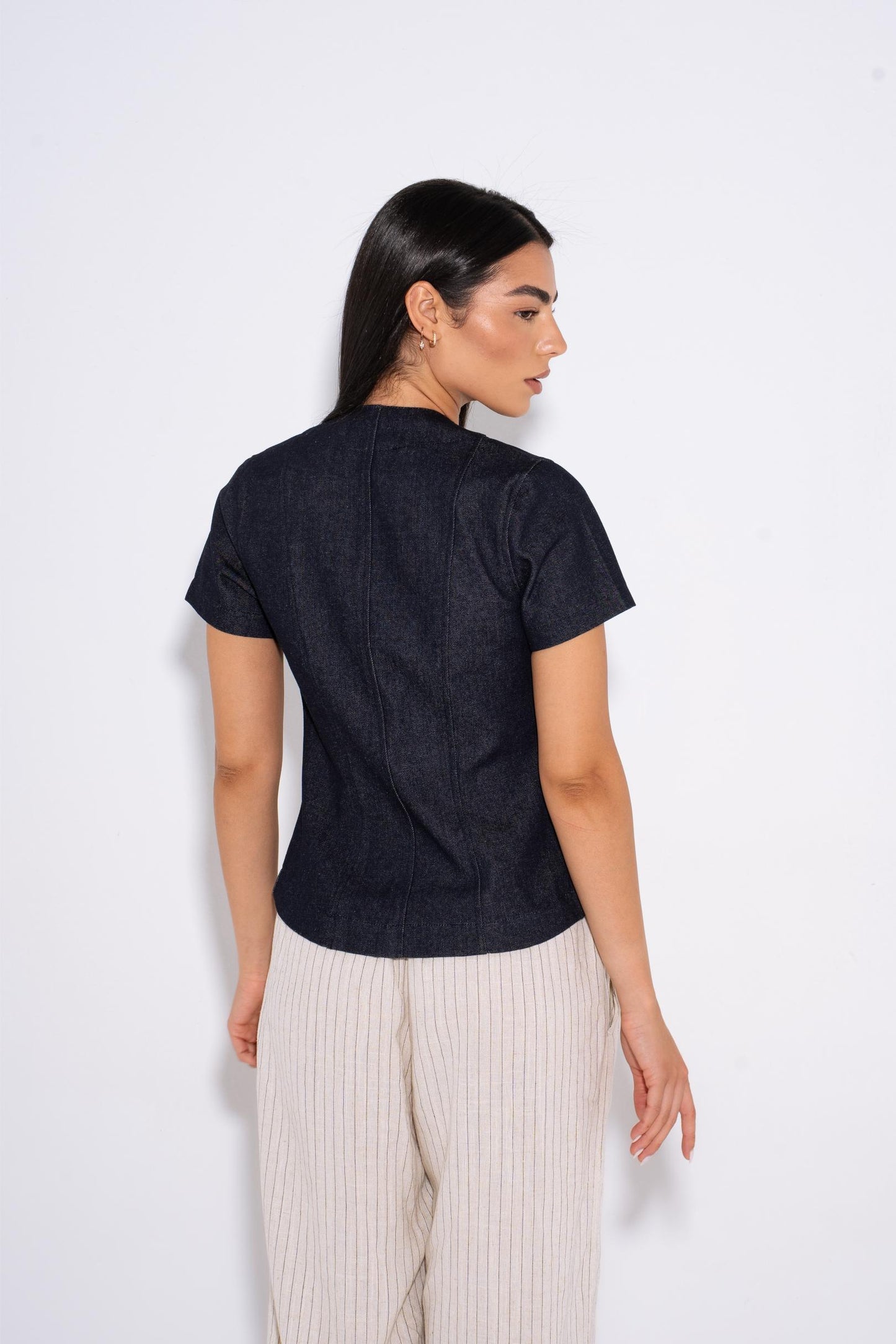 Cap Sleeve Tailored Shirt - Navy