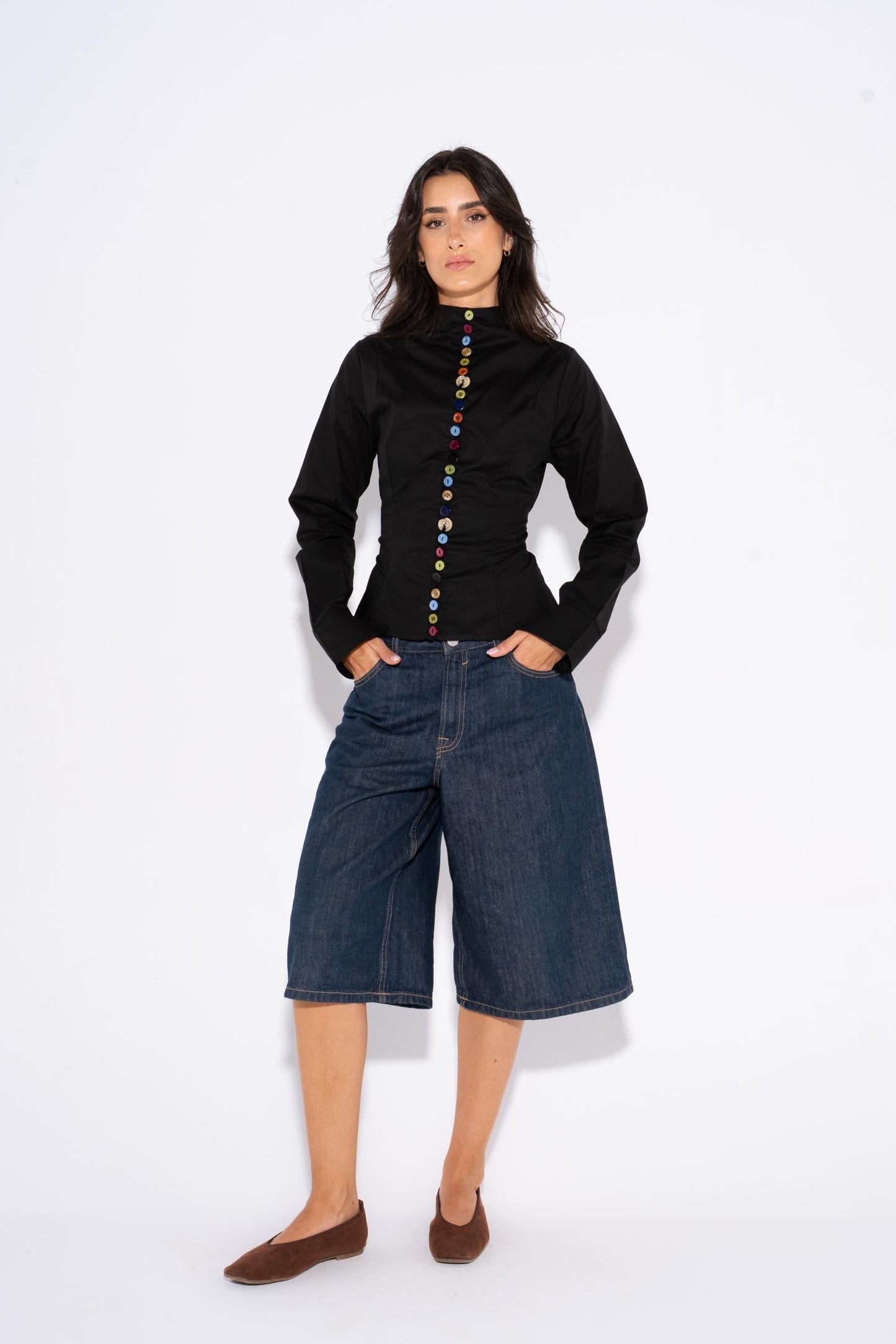 Colorful Long Sleeves Buttons Shirt - Black