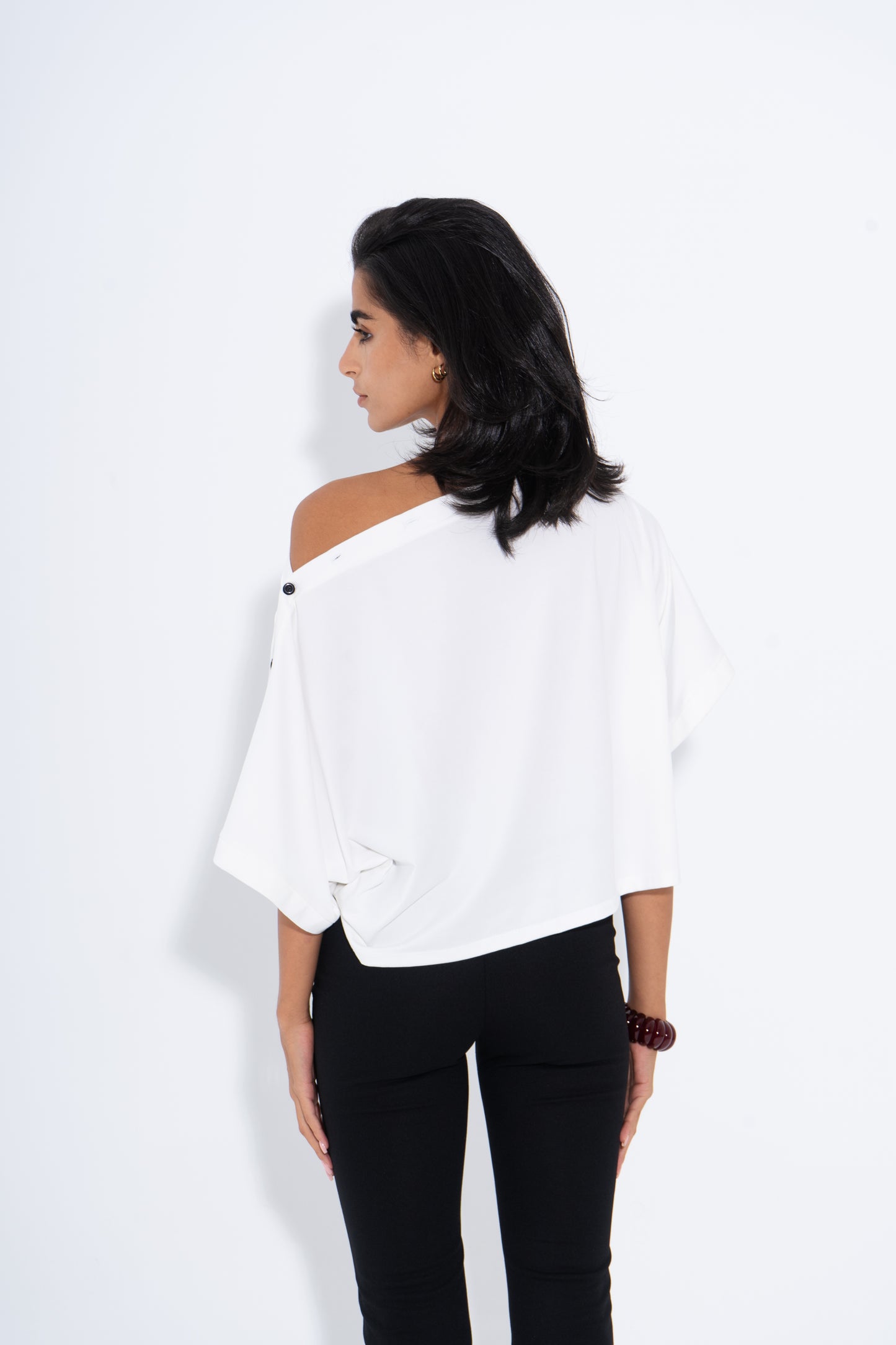 Adjustable Buttoned Shoulder Top - White