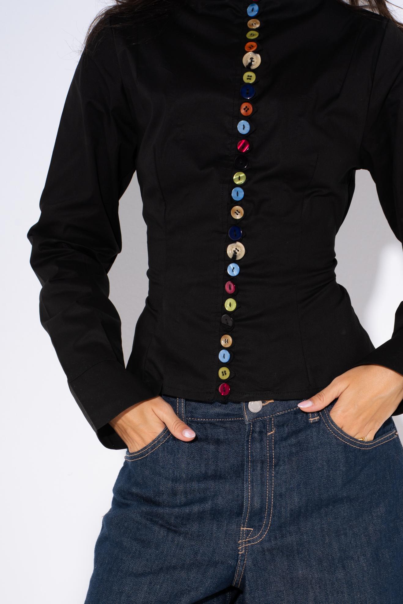Colorful Long Sleeves Buttons Shirt - Black