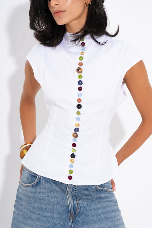 Colorful Buttons Shirt - White