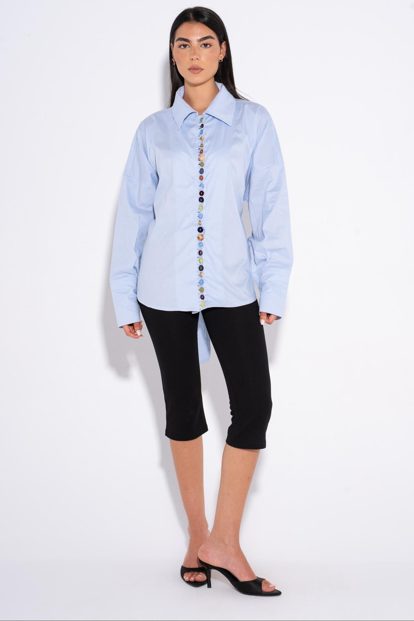 Colorful  Oversized Buttons Shirt - Light Blue