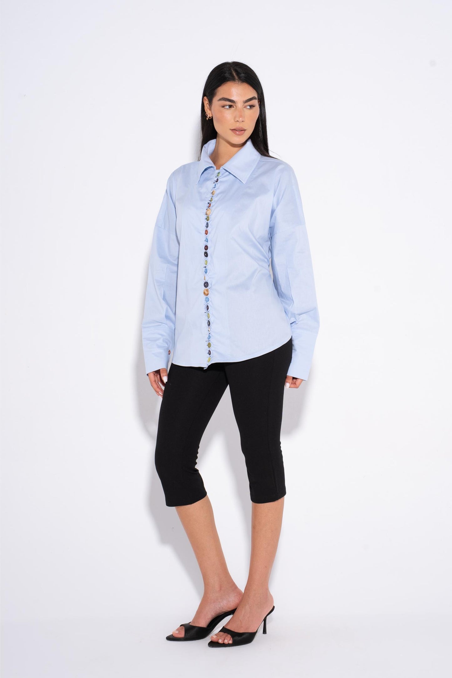 Colorful  Oversized Buttons Shirt - Light Blue