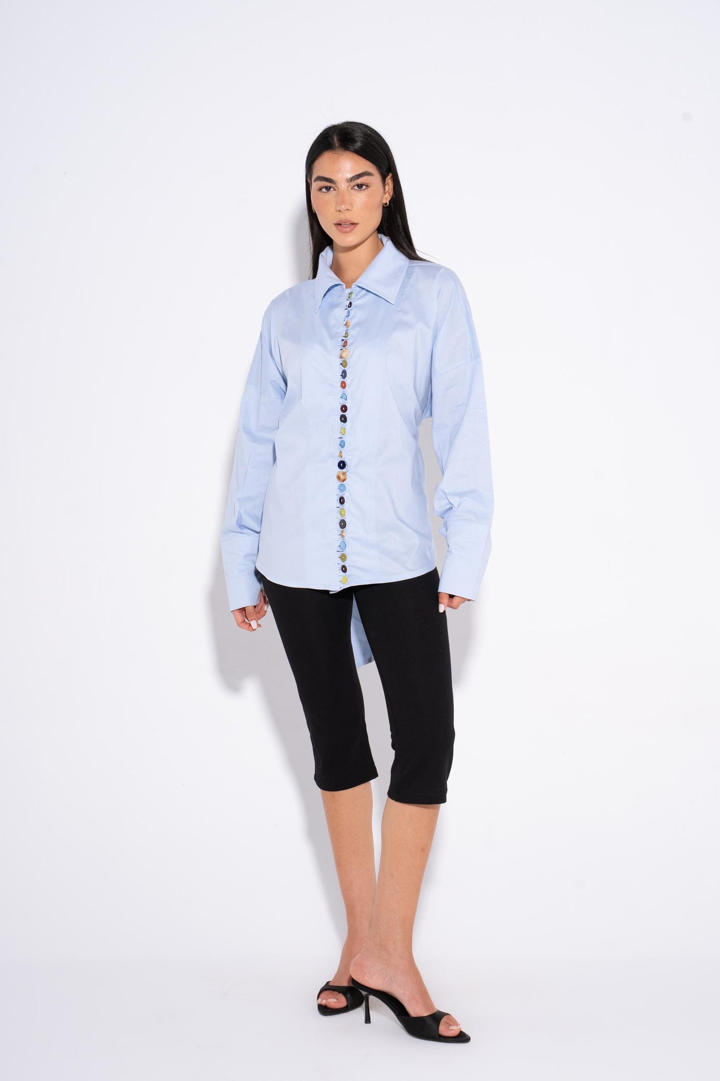 Colorful  Oversized Buttons Shirt - Light Blue