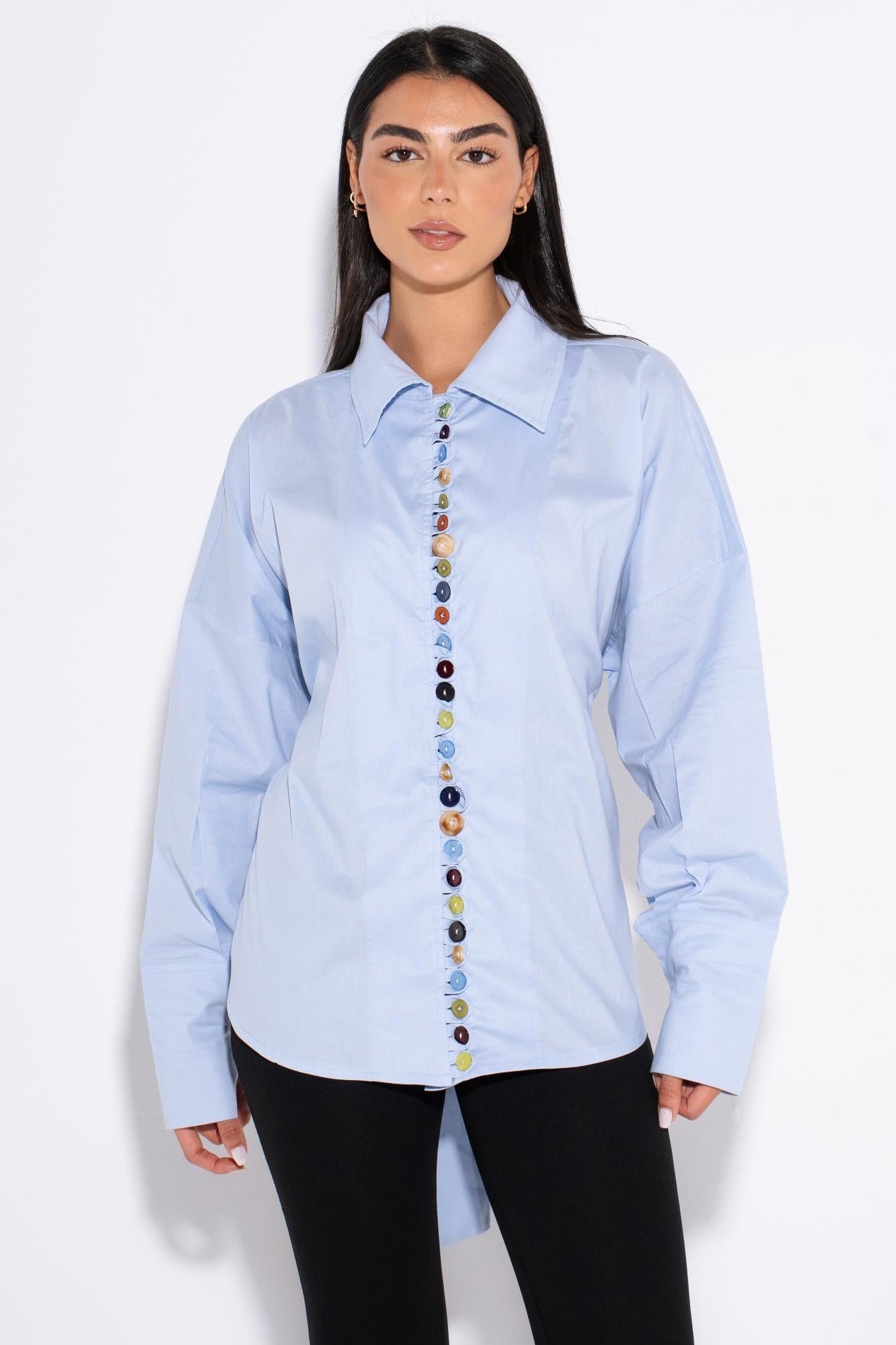 Colorful  Oversized Buttons Shirt - Light Blue