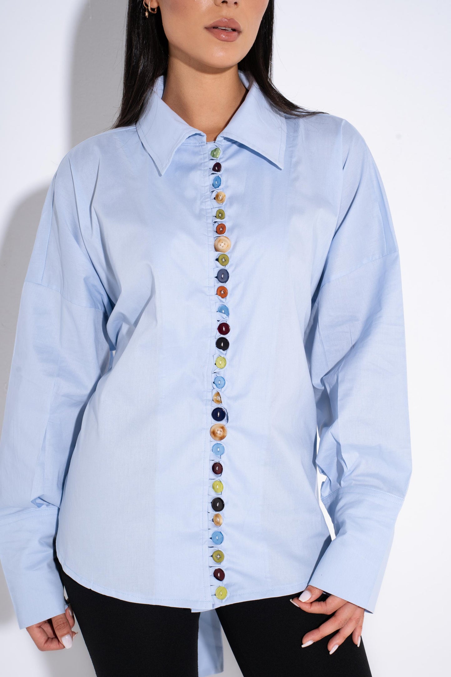 Colorful  Oversized Buttons Shirt - Light Blue