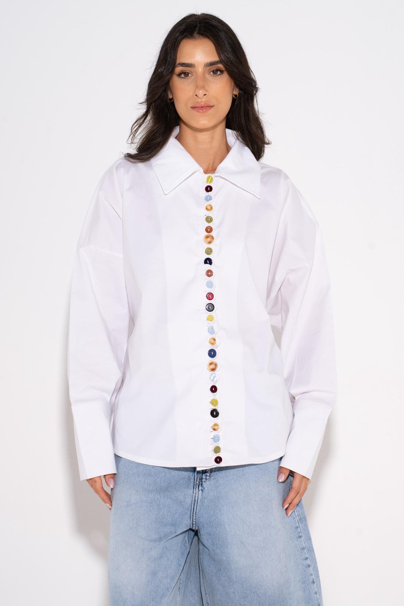 Colorful  Oversized Buttons Shirt - White