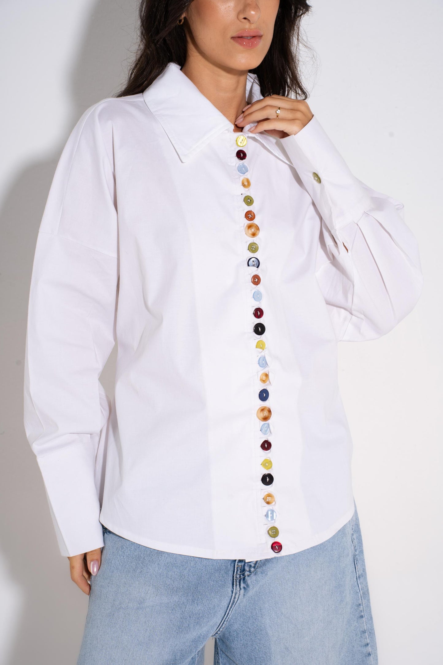 Colorful  Oversized Buttons Shirt - White