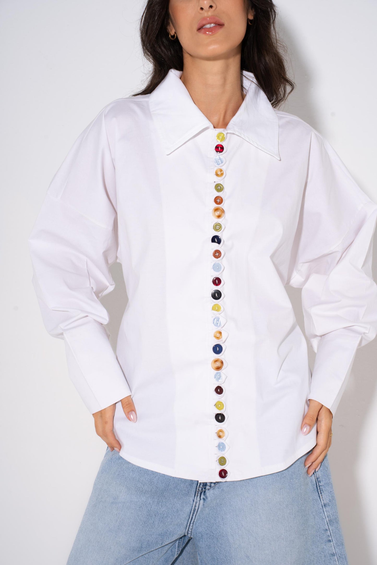 Colorful  Oversized Buttons Shirt - White
