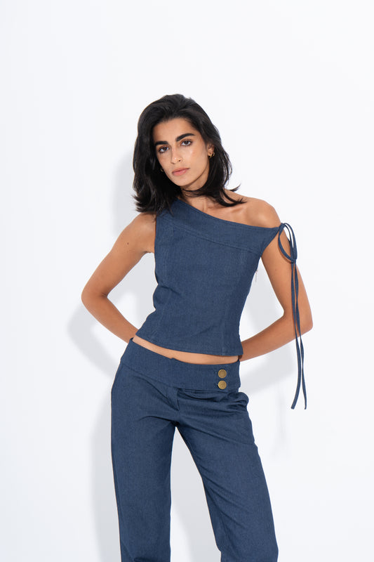 One-Shoulder Statement Corset - Blue