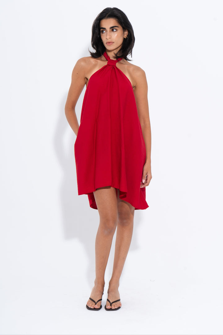 Aira Mini Linen Dress - Red