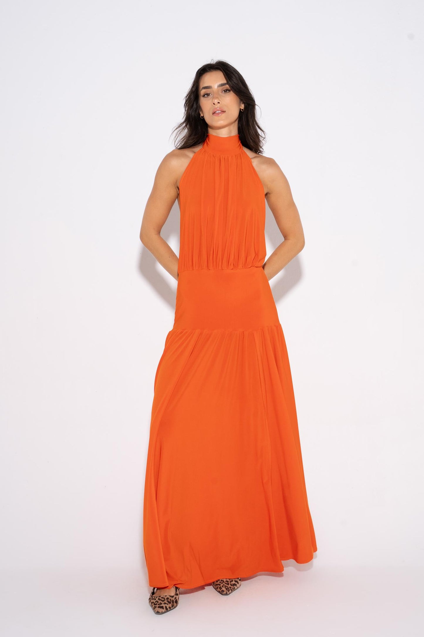 Pleated Tiered Dress - Orange