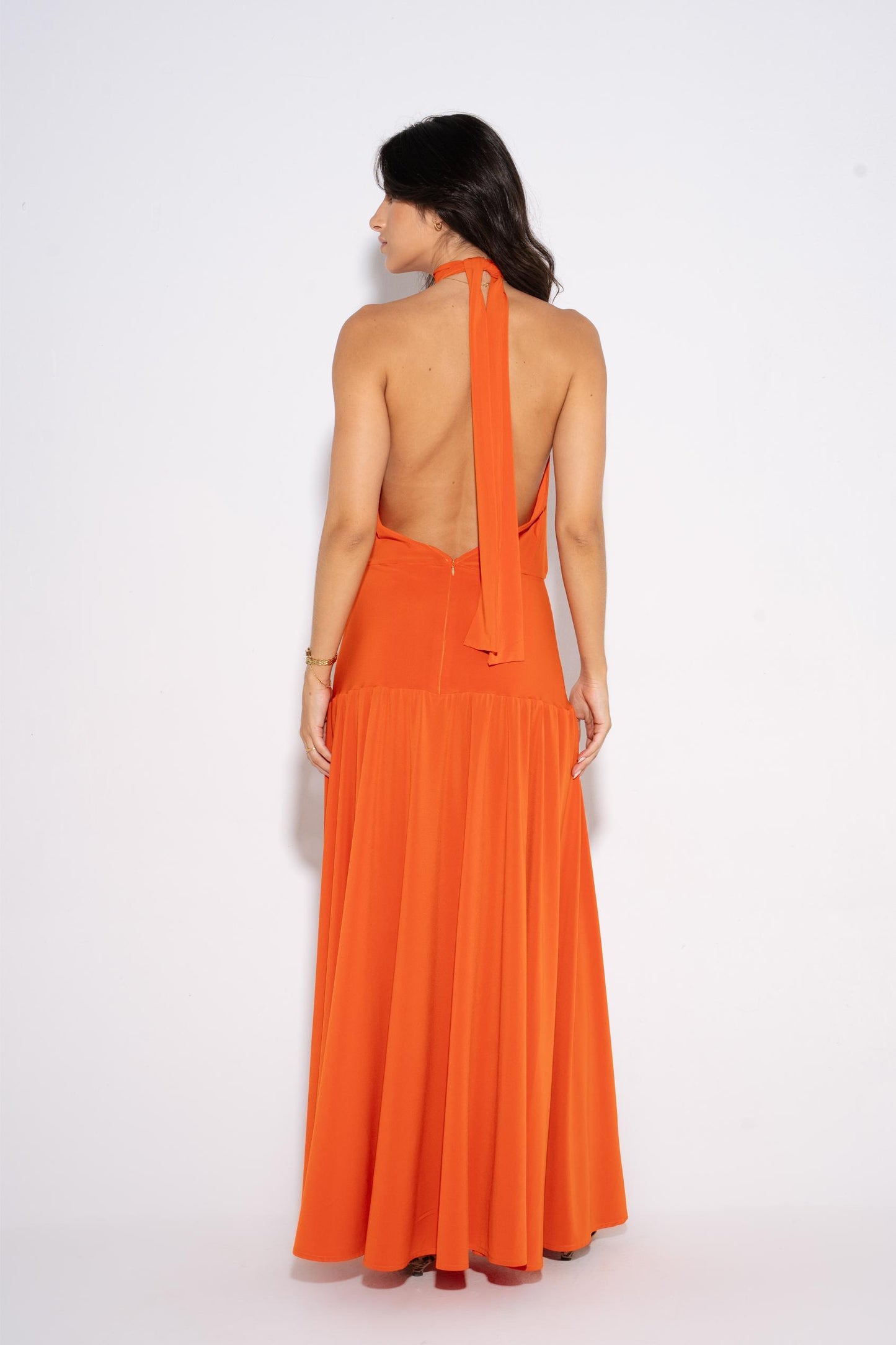 Pleated Tiered Dress - Orange