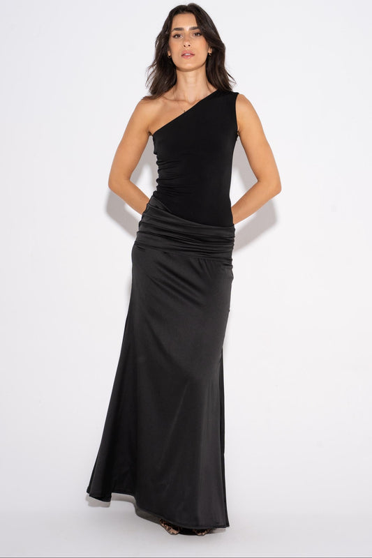 One Shoulder Maxi Dress - Black