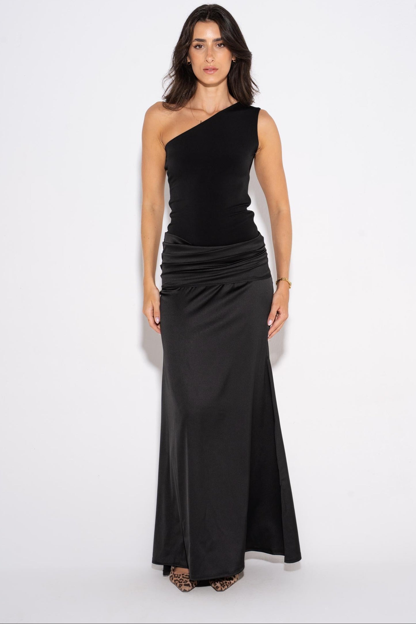 One Shoulder Maxi Dress - Black
