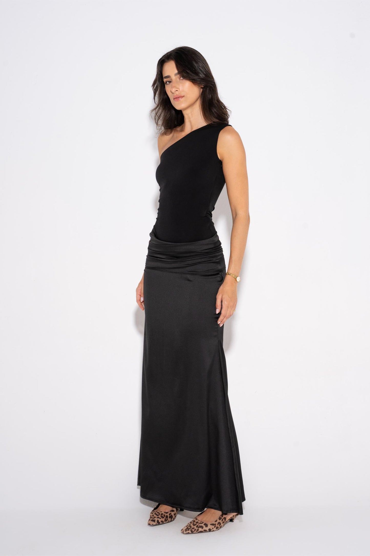 One Shoulder Maxi Dress - Black