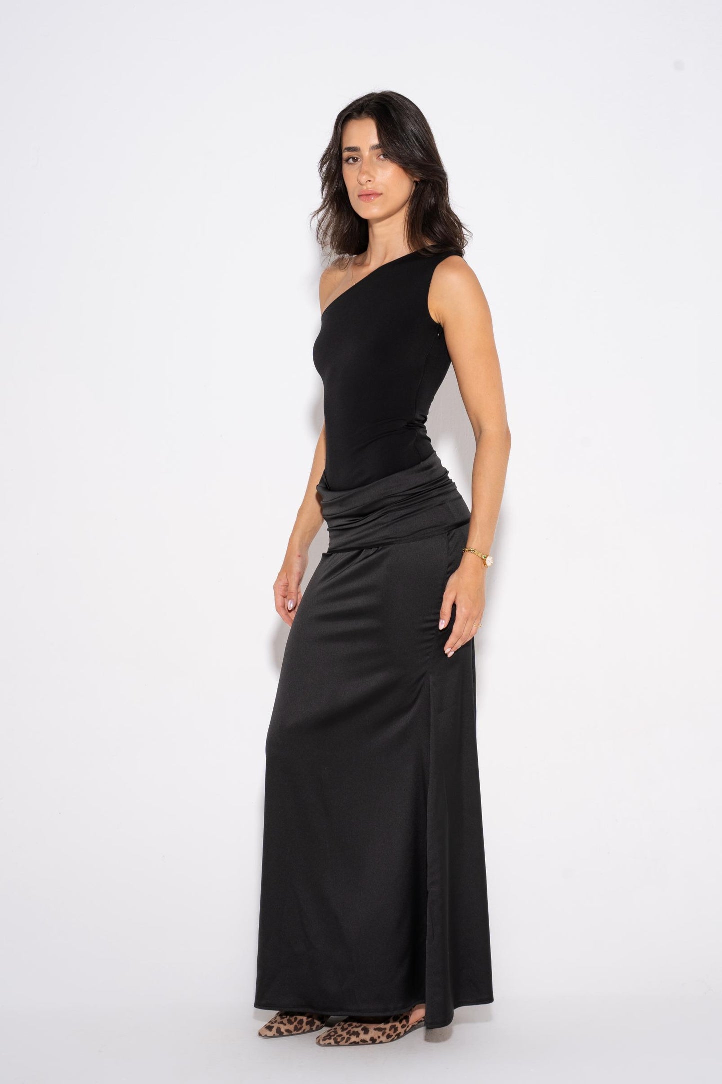 One Shoulder Maxi Dress - Black