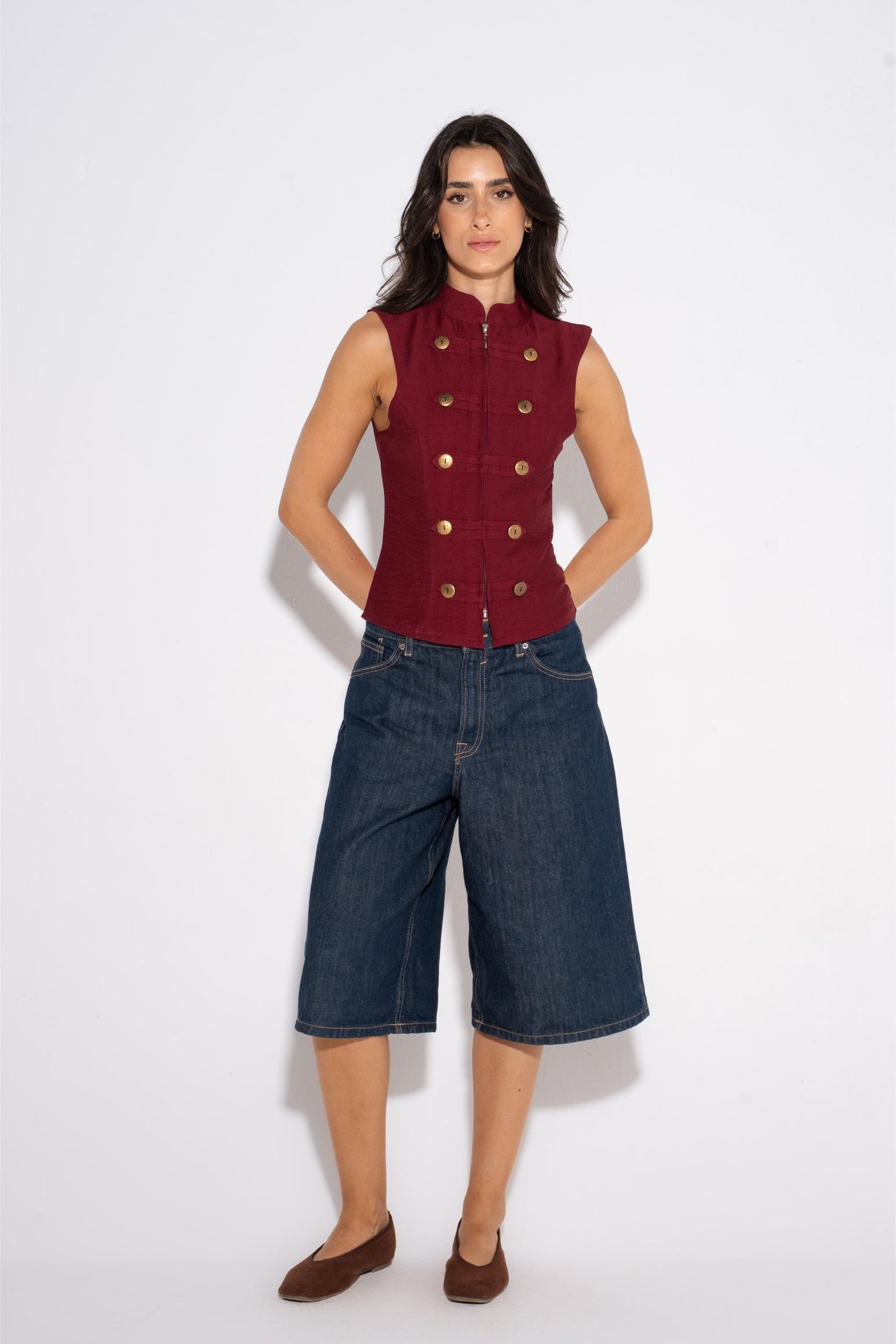 Double Breasted Vest - Burgundy