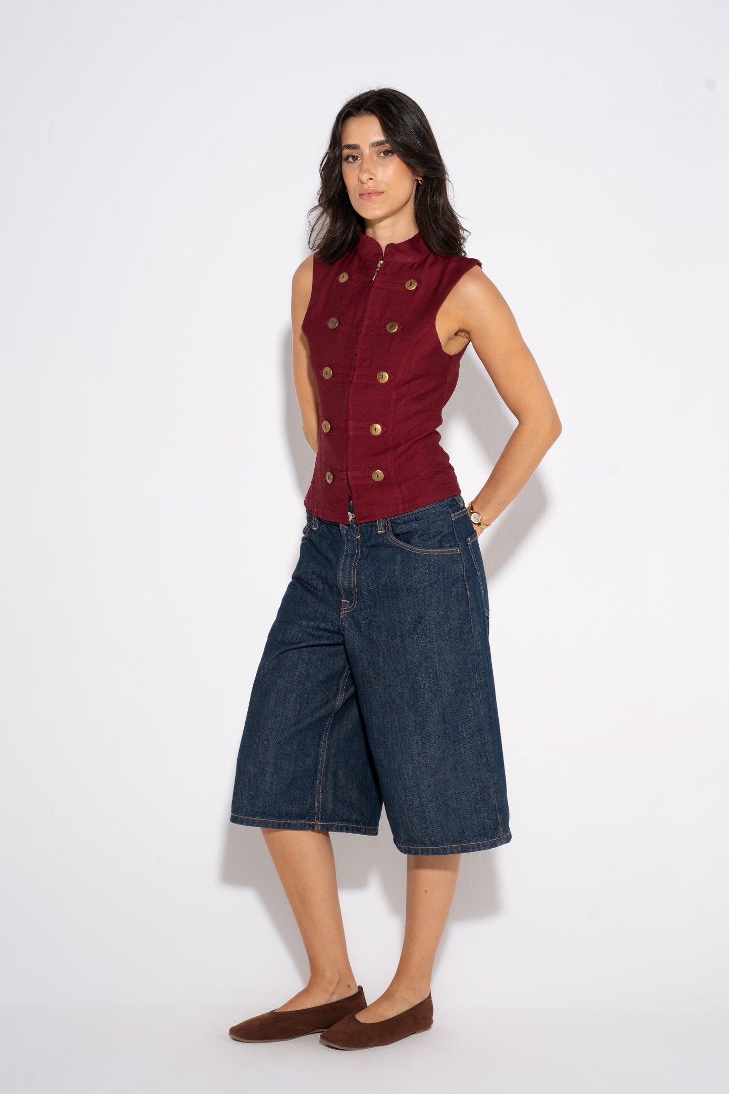 Double Breasted Vest - Burgundy