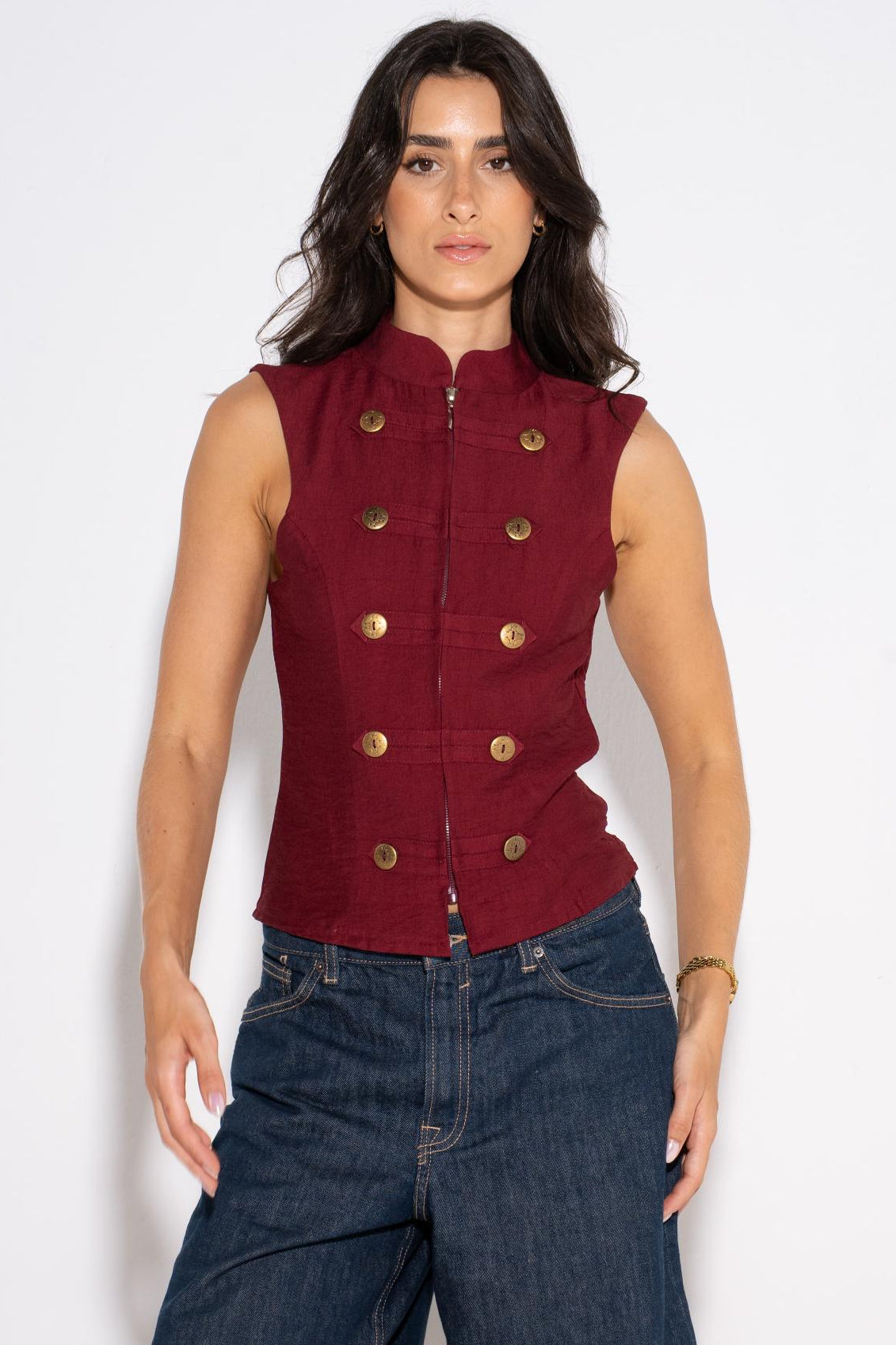 Double Breasted Vest - Burgundy