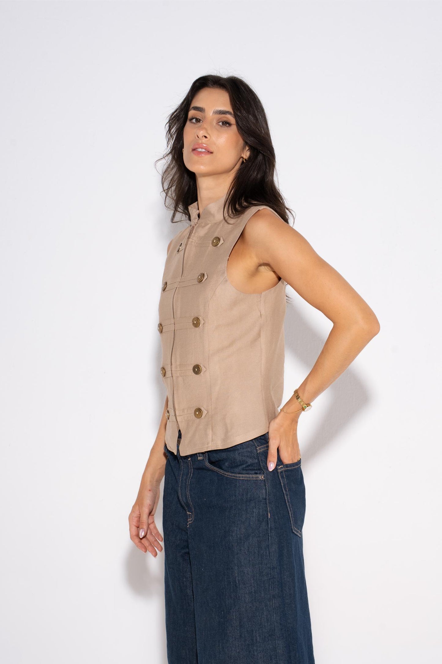 Double Breasted Vest - Beige