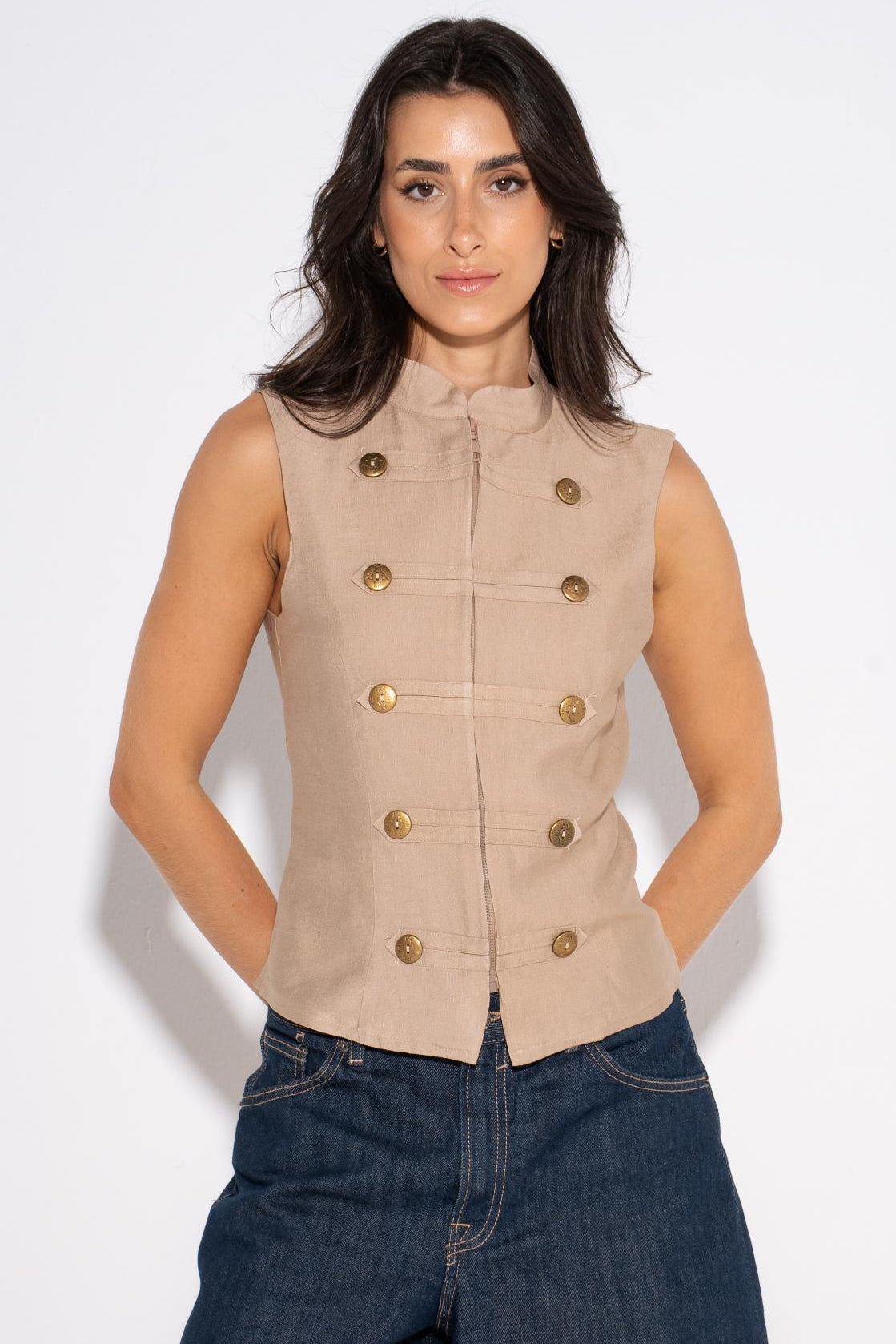 Double Breasted Vest - Beige