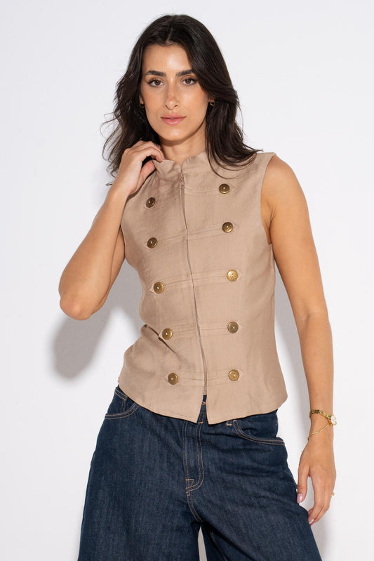 Double Breasted Vest - Beige