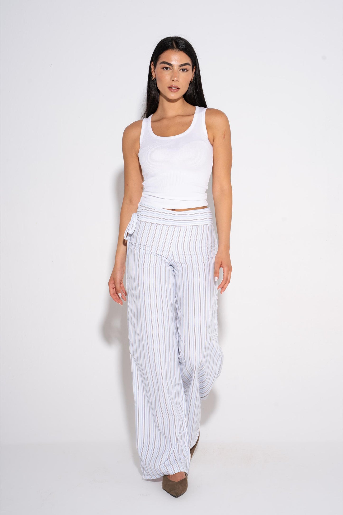 Summer Striped Pants - White