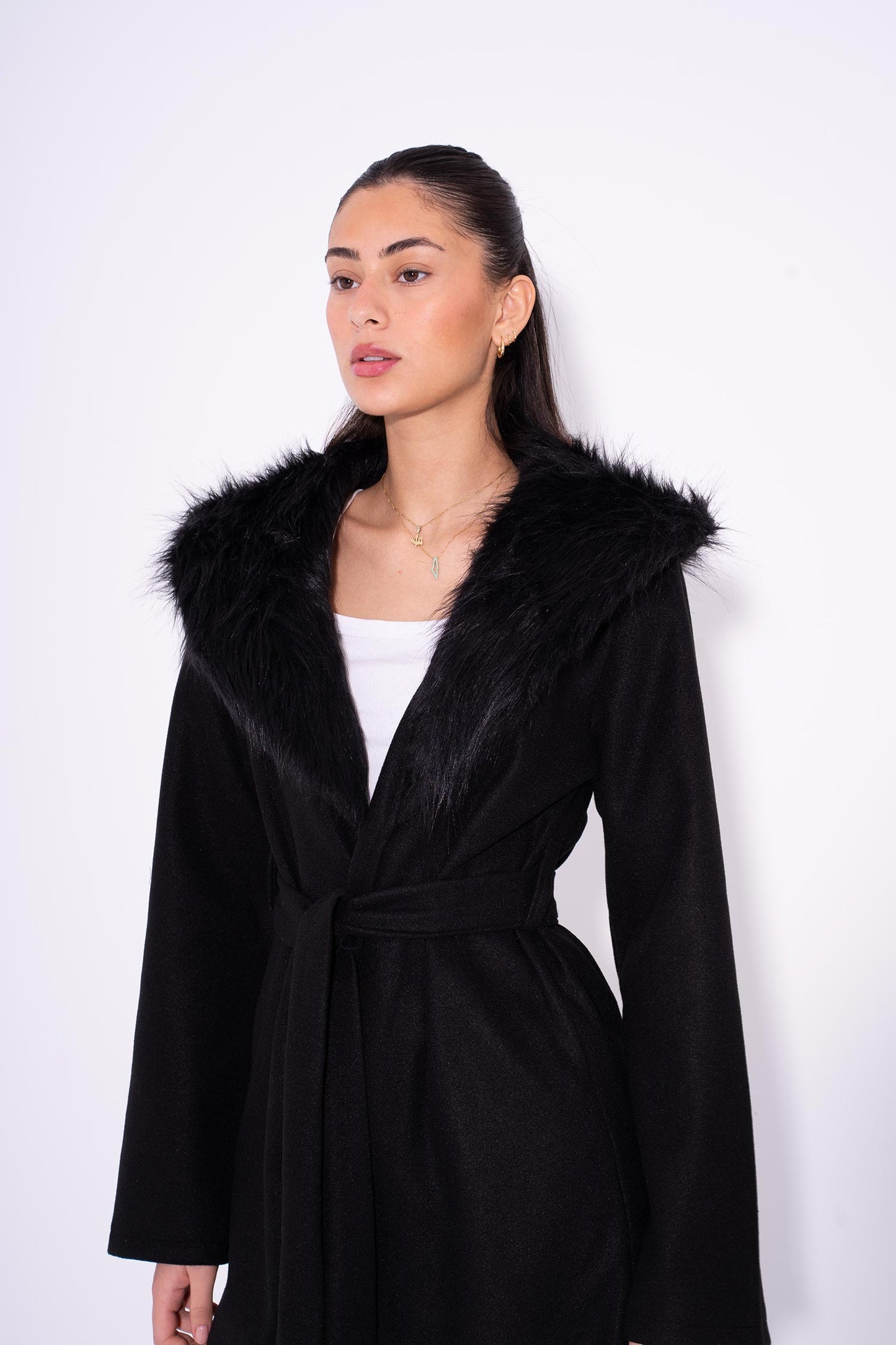 GlamFur Wool Coat - Black
