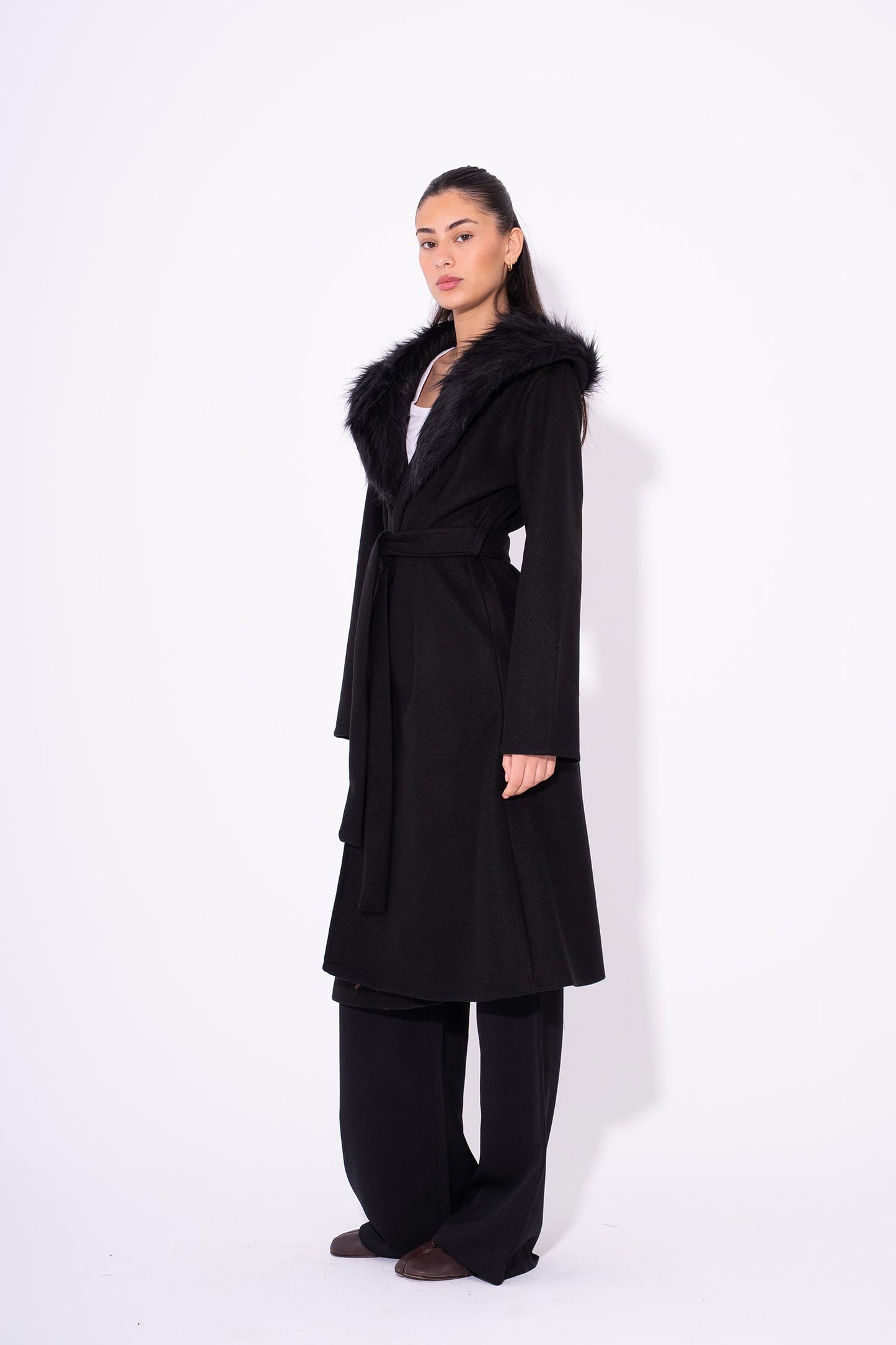 GlamFur Wool Coat - Black