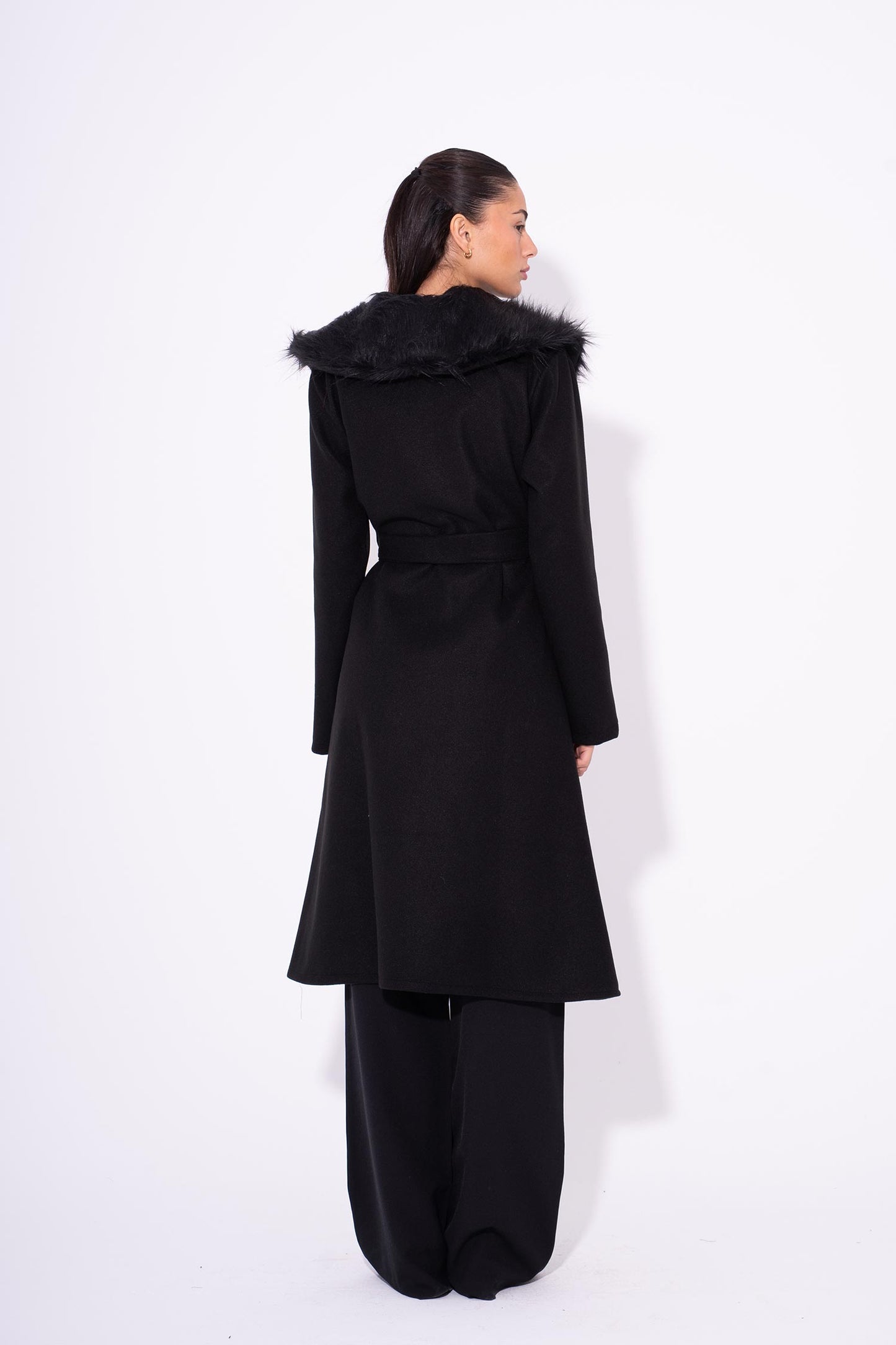 GlamFur Wool Coat - Black