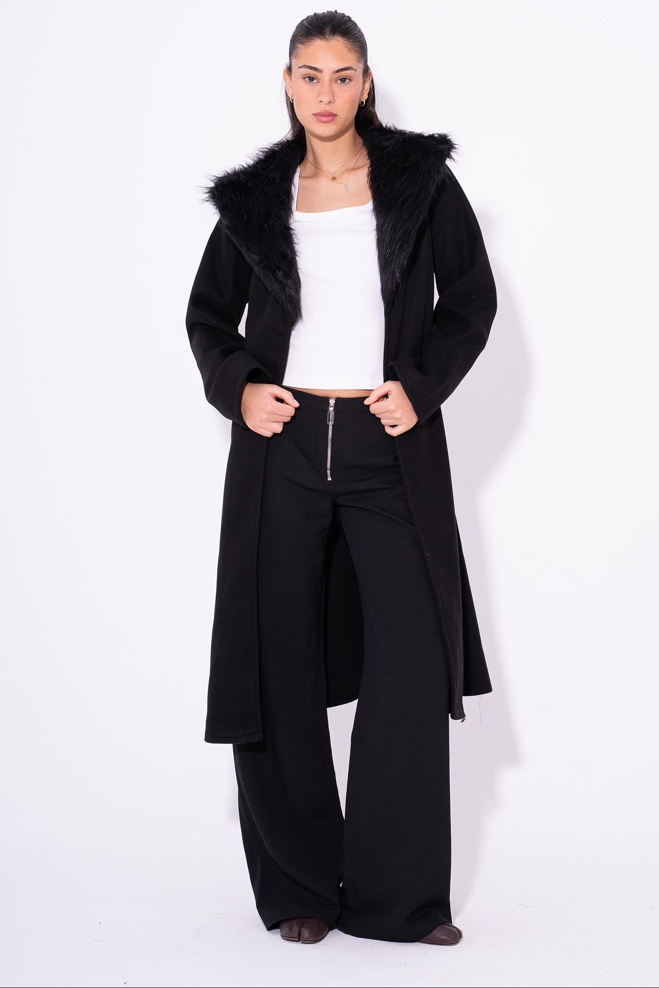 GlamFur Wool Coat - Black
