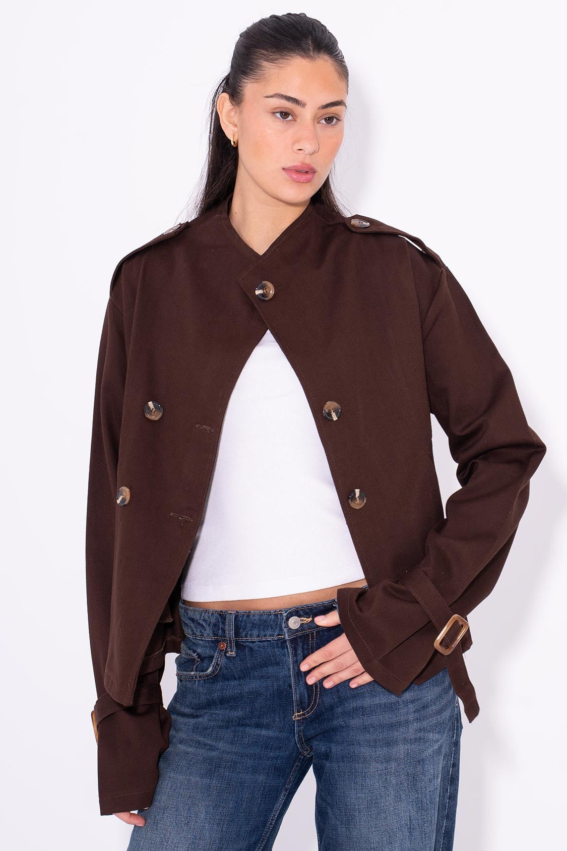 Cool Girl Gabardine Jacket - Brown