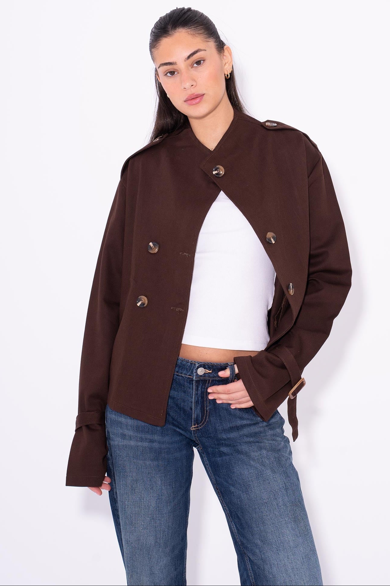 Cool Girl Gabardine Jacket - Brown