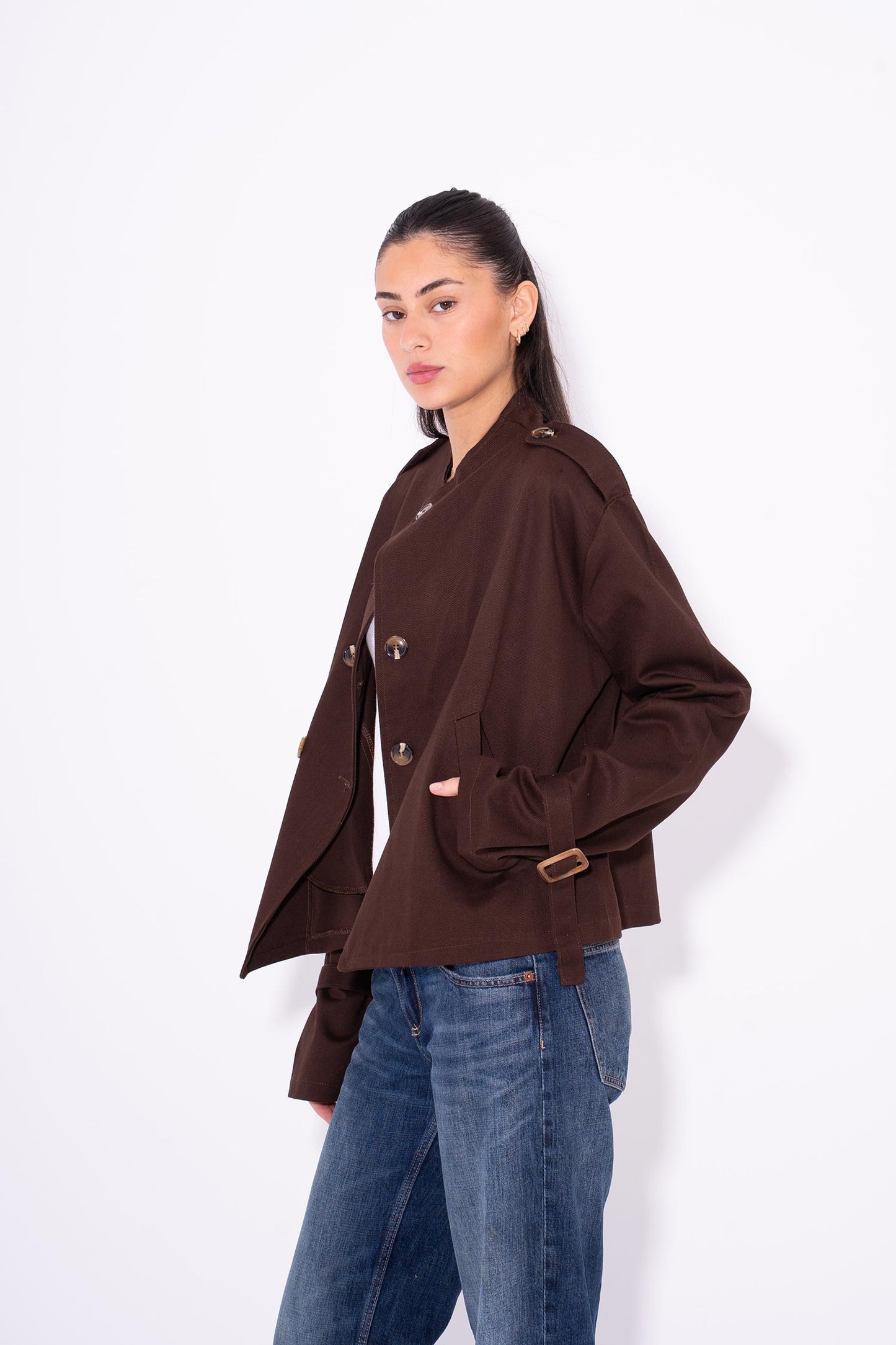 Cool Girl Gabardine Jacket - Brown