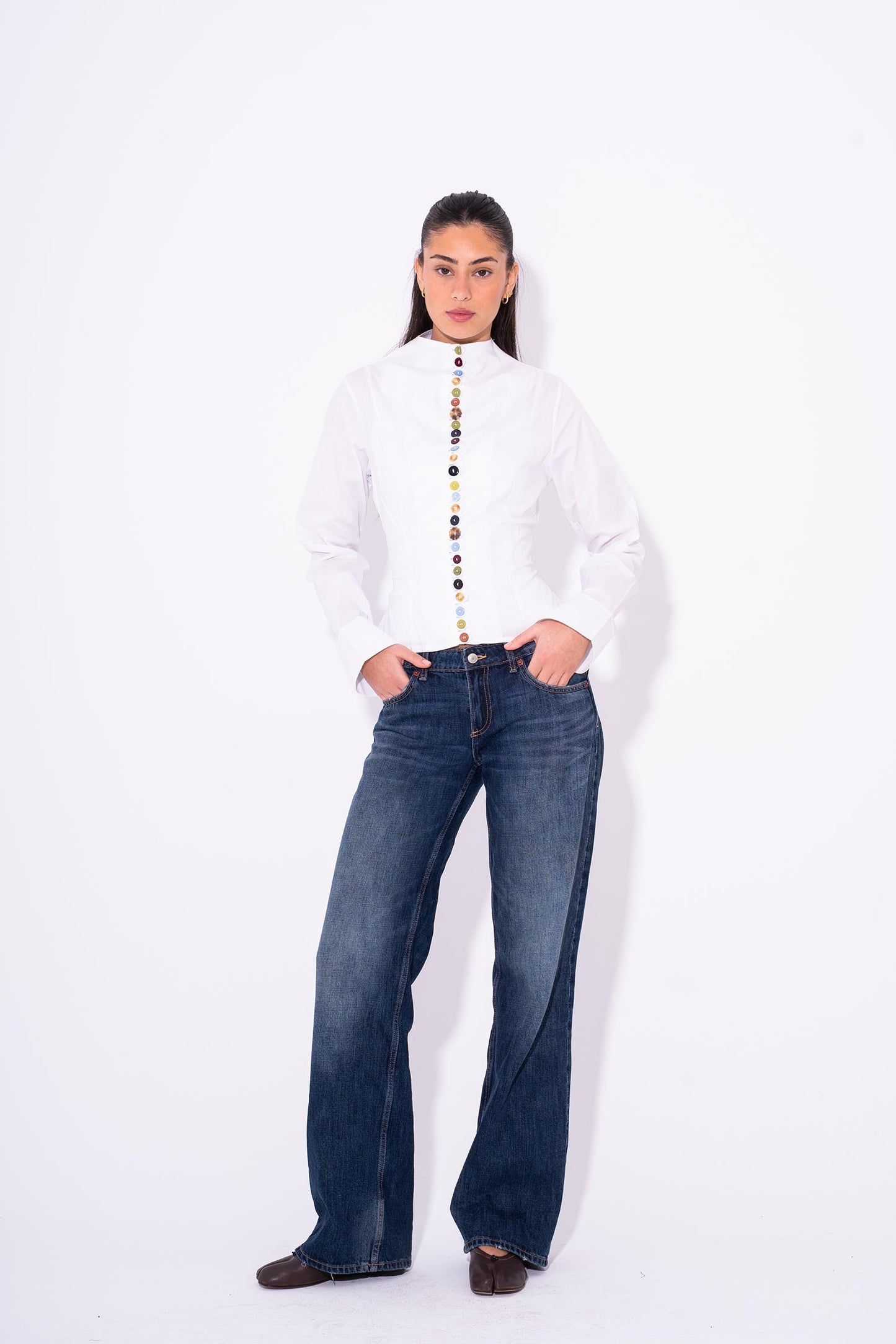 Colorful Long Sleeves Buttons Shirt - White