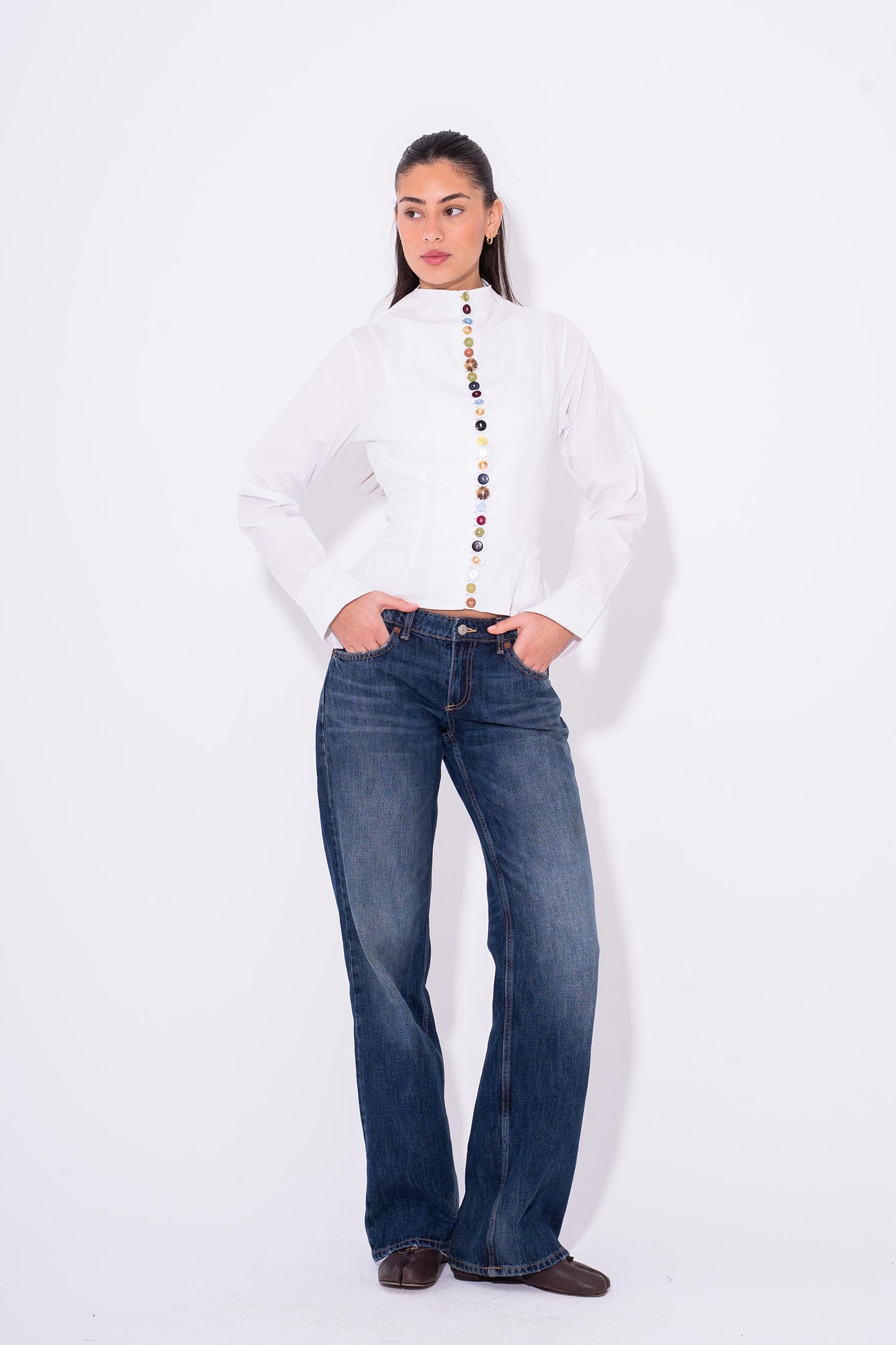 Colorful Long Sleeves Buttons Shirt - White