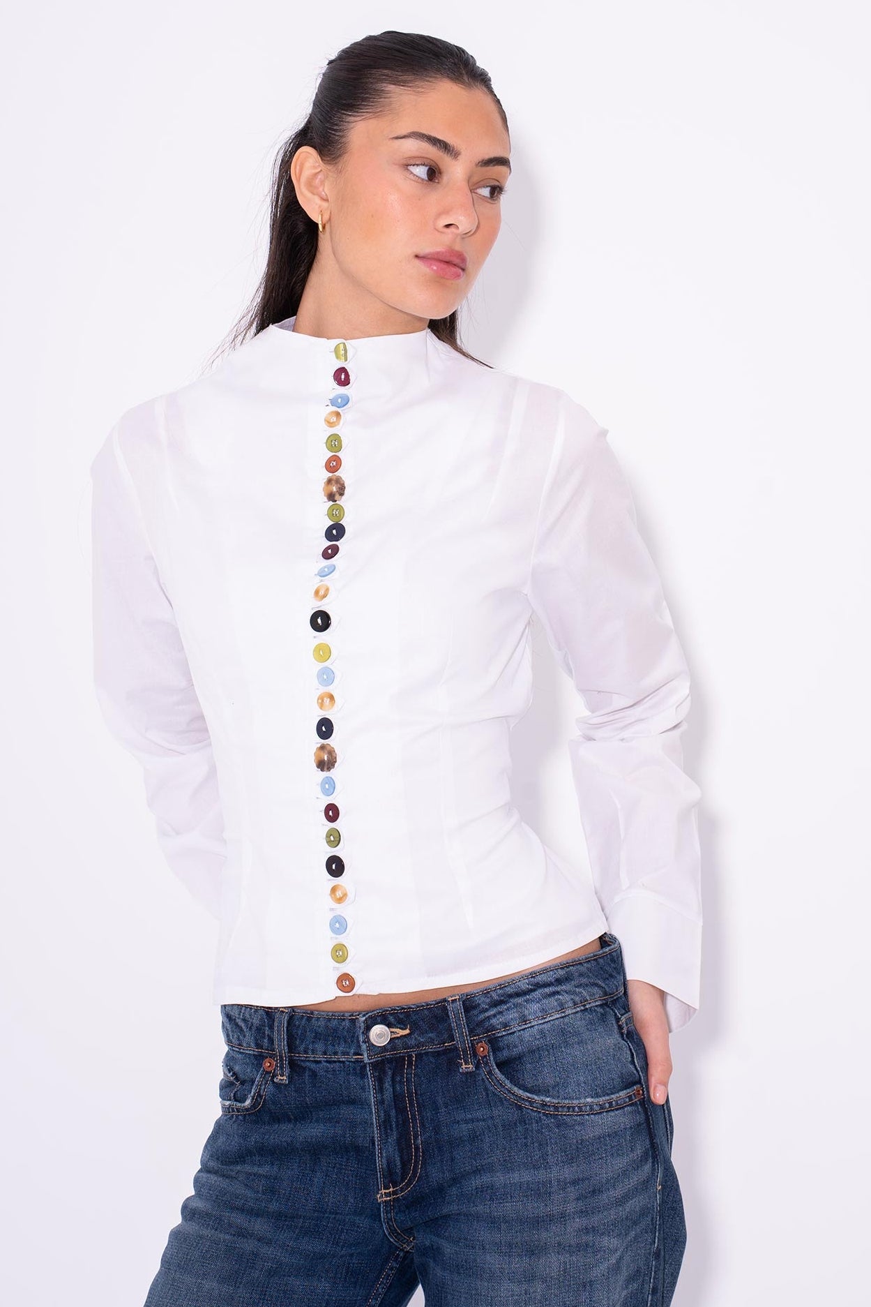 Colorful Long Sleeves Buttons Shirt - White