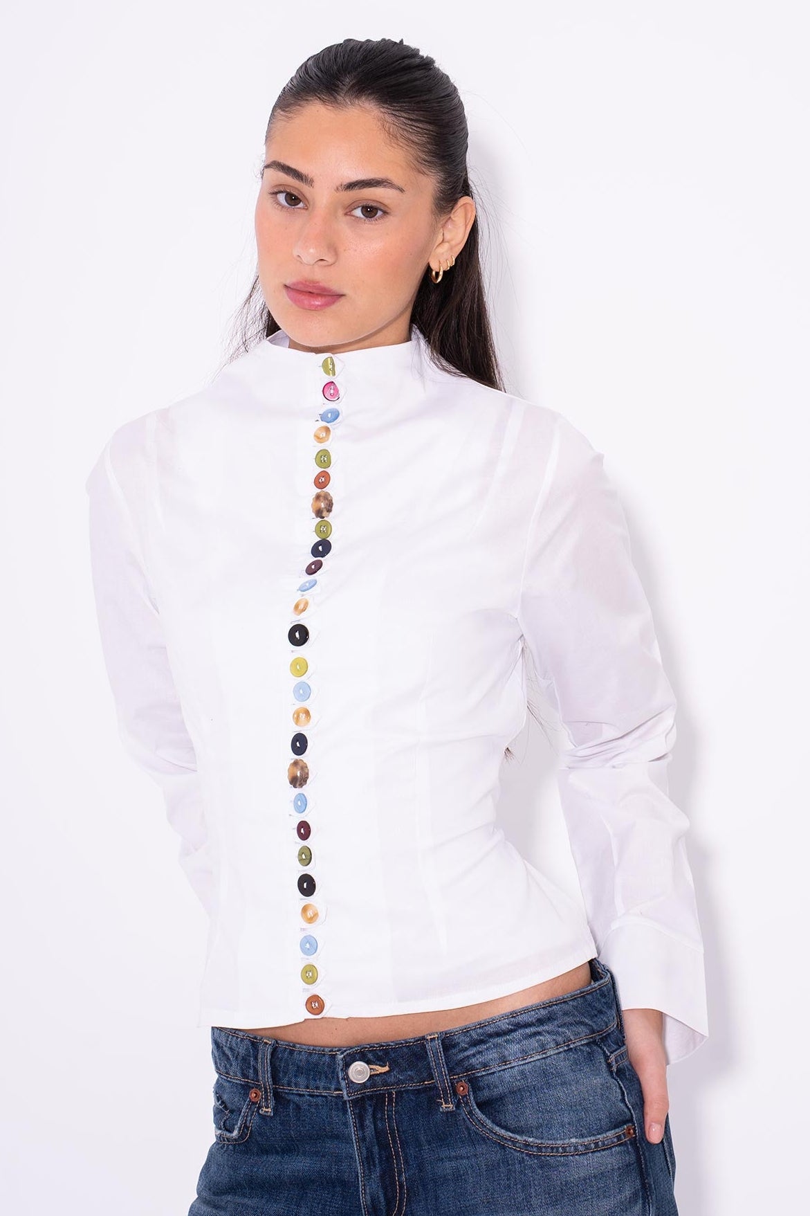 Colorful Long Sleeves Buttons Shirt - White