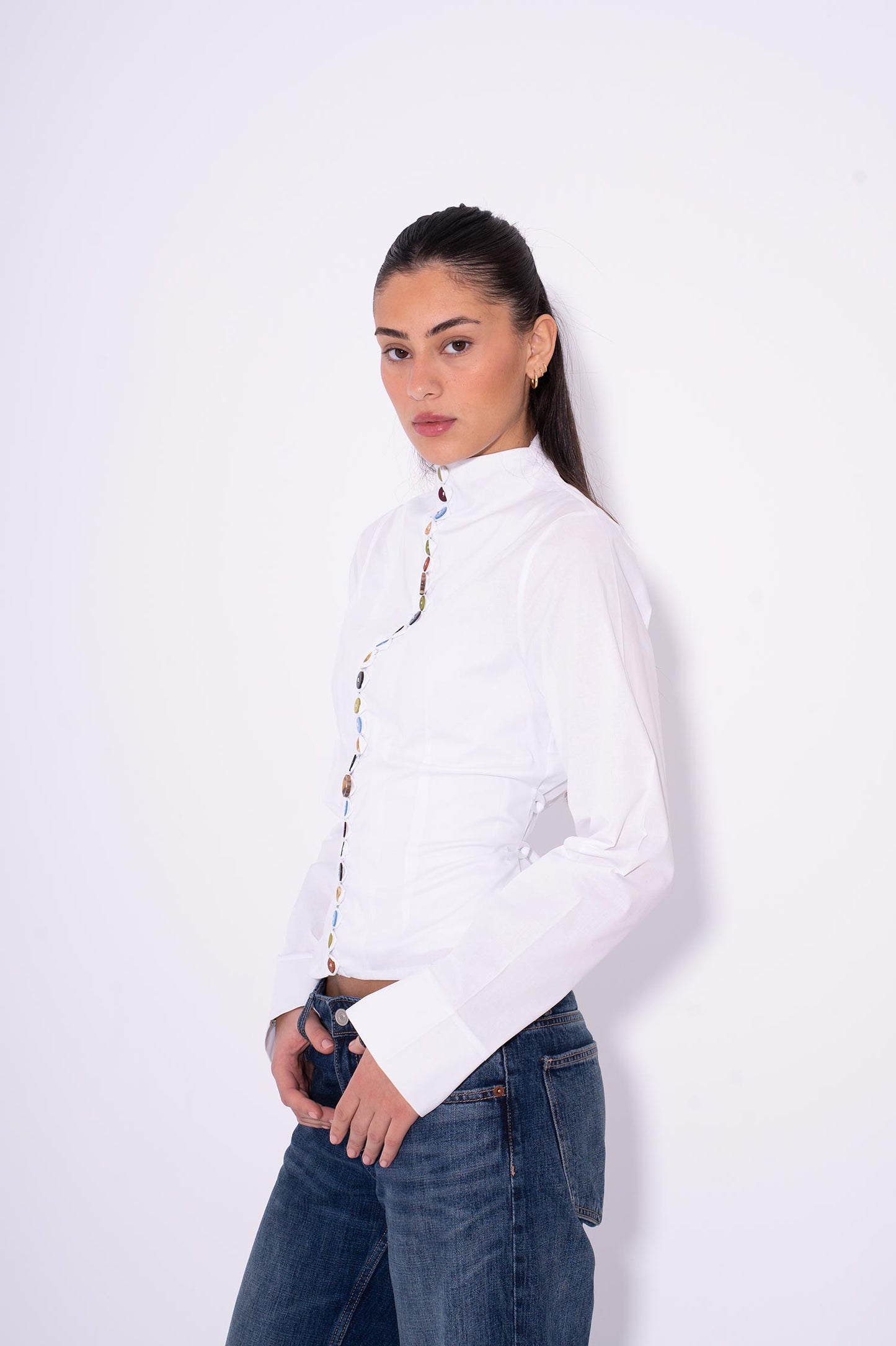 Colorful Long Sleeves Buttons Shirt - White
