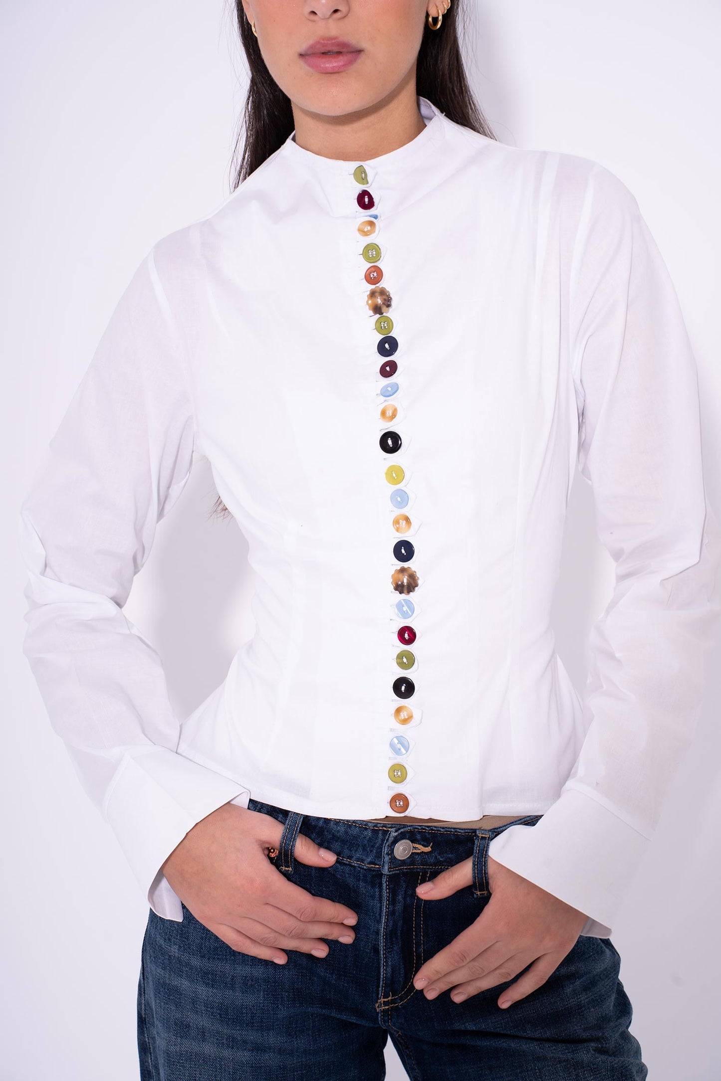 Colorful Long Sleeves Buttons Shirt - White