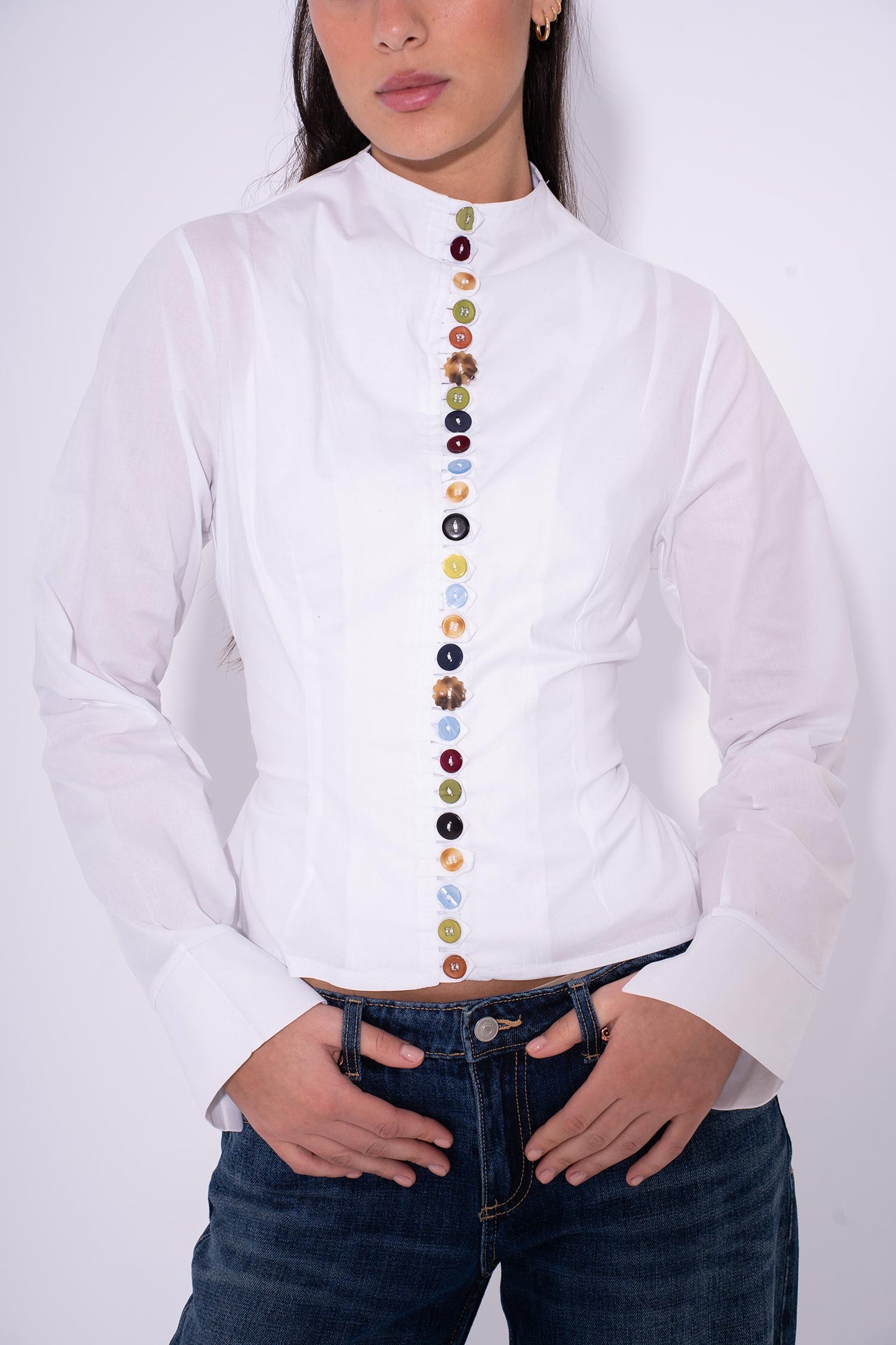 Colorful Long Sleeves Buttons Shirt - White