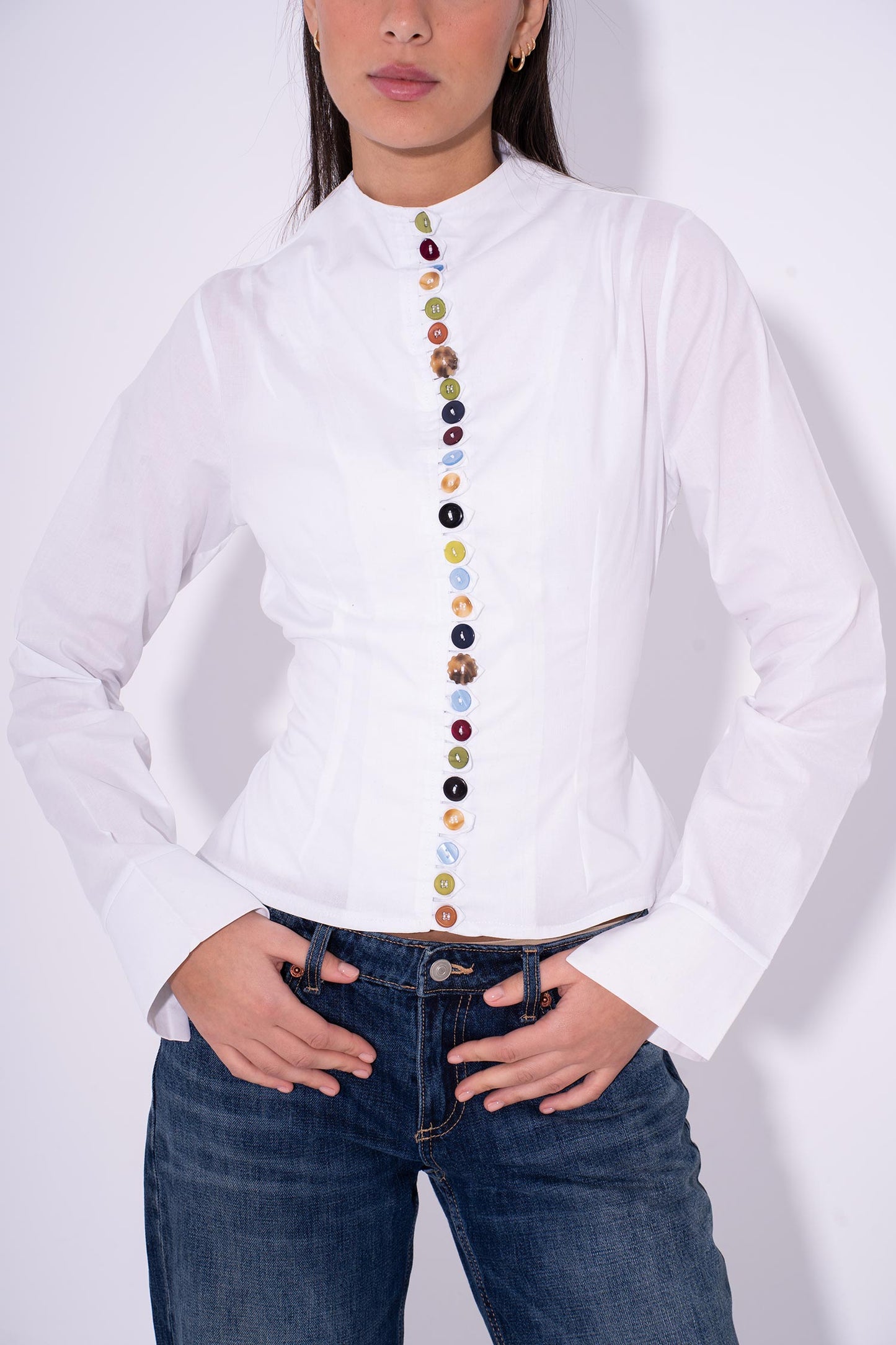 Colorful Long Sleeves Buttons Shirt - White
