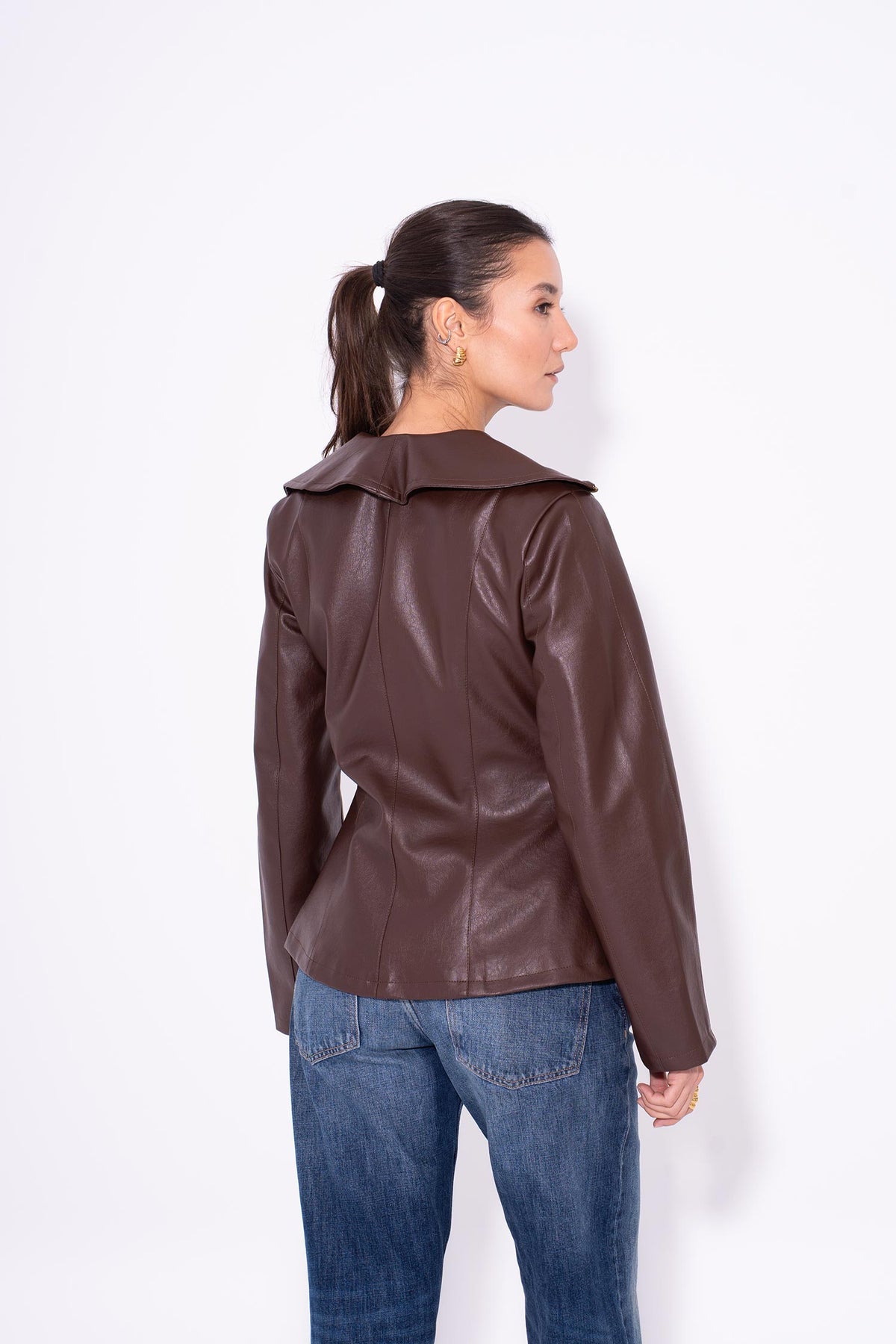 Leather Moto Zip Jacket - Brown