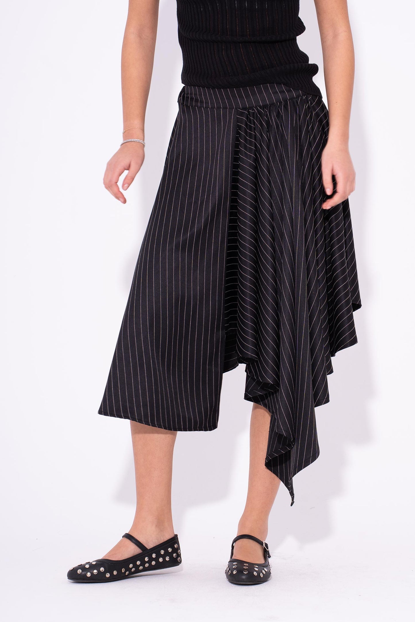 Asymmetrical Pinstripe Skirt - Black