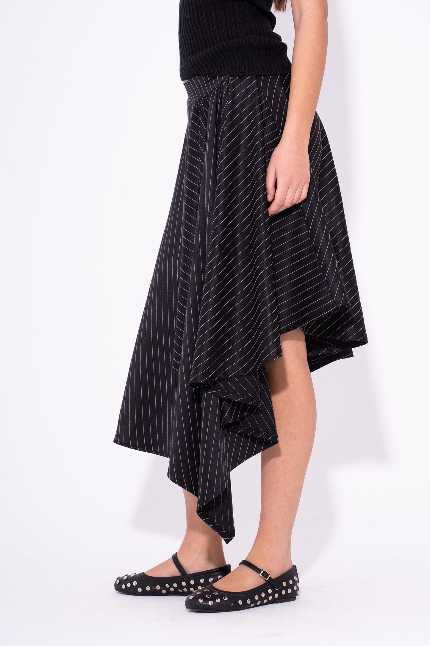 Asymmetrical Pinstripe Skirt - Black