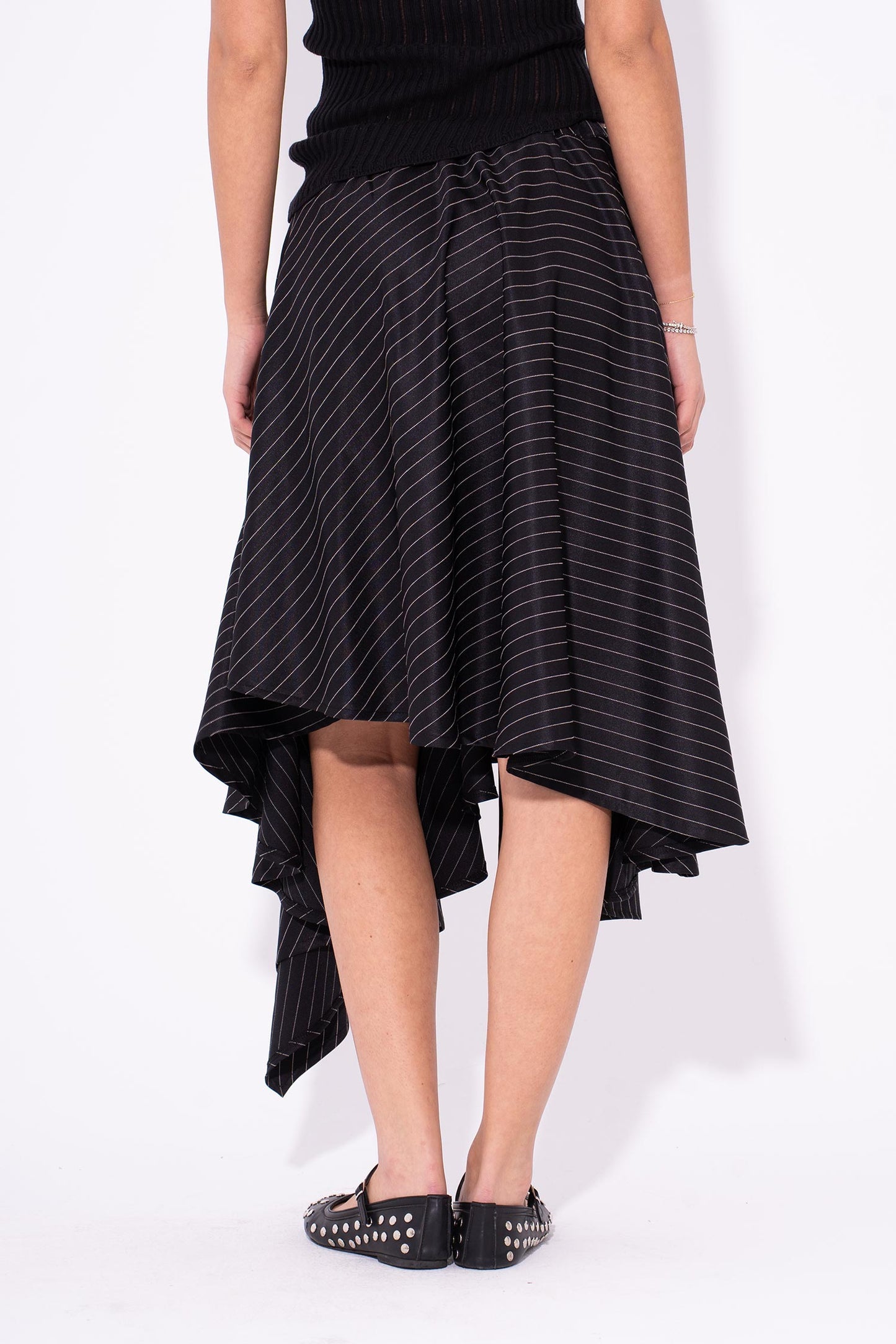 Asymmetrical Pinstripe Skirt - Black