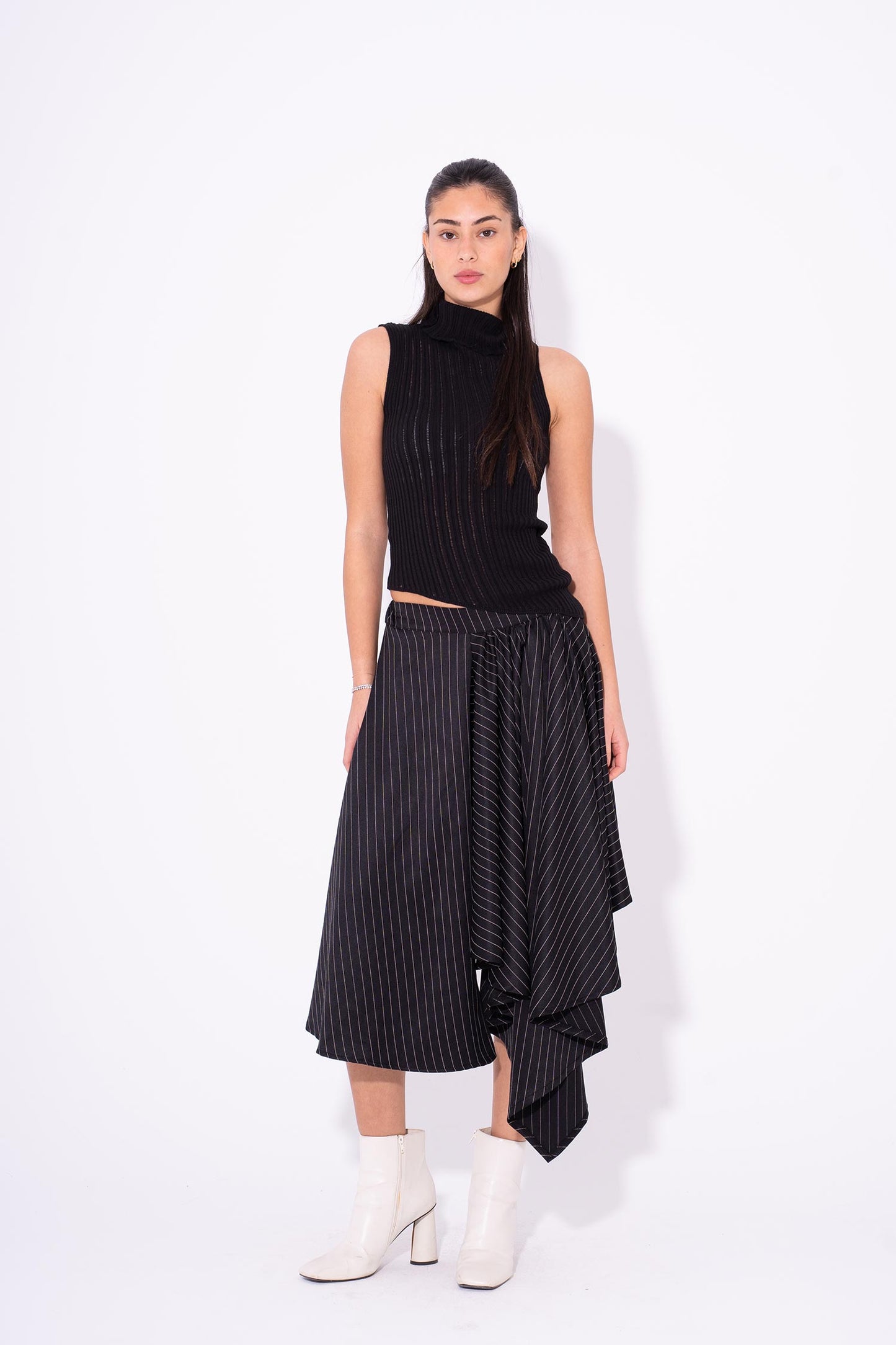 Asymmetrical Pinstripe Skirt - Black