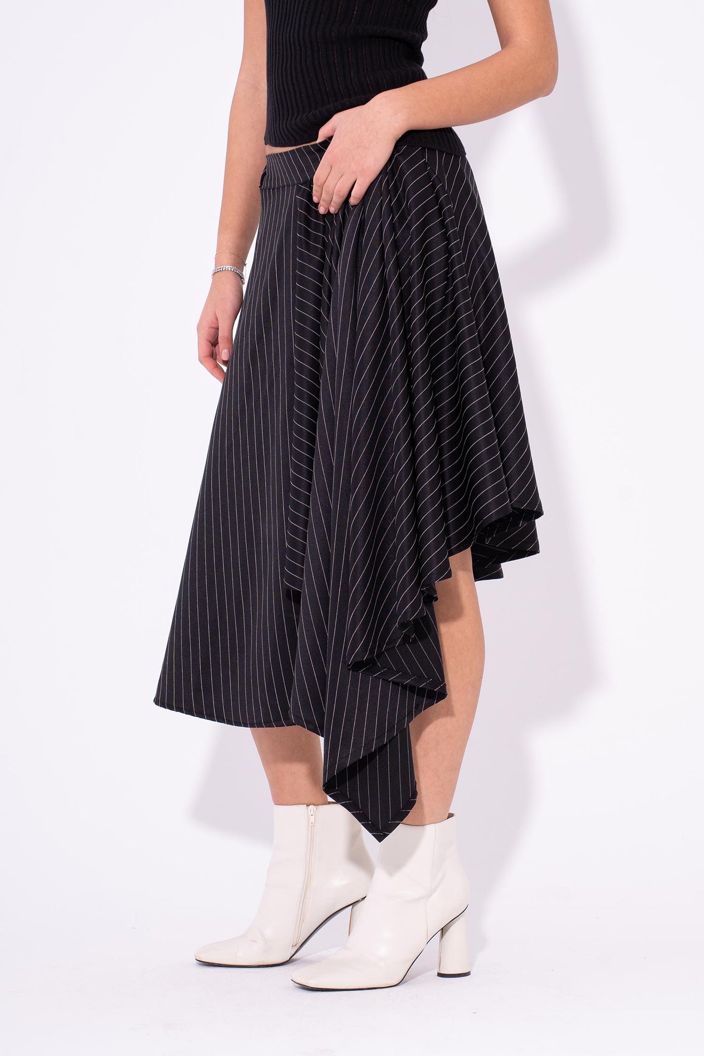 Asymmetrical Pinstripe Skirt - Black