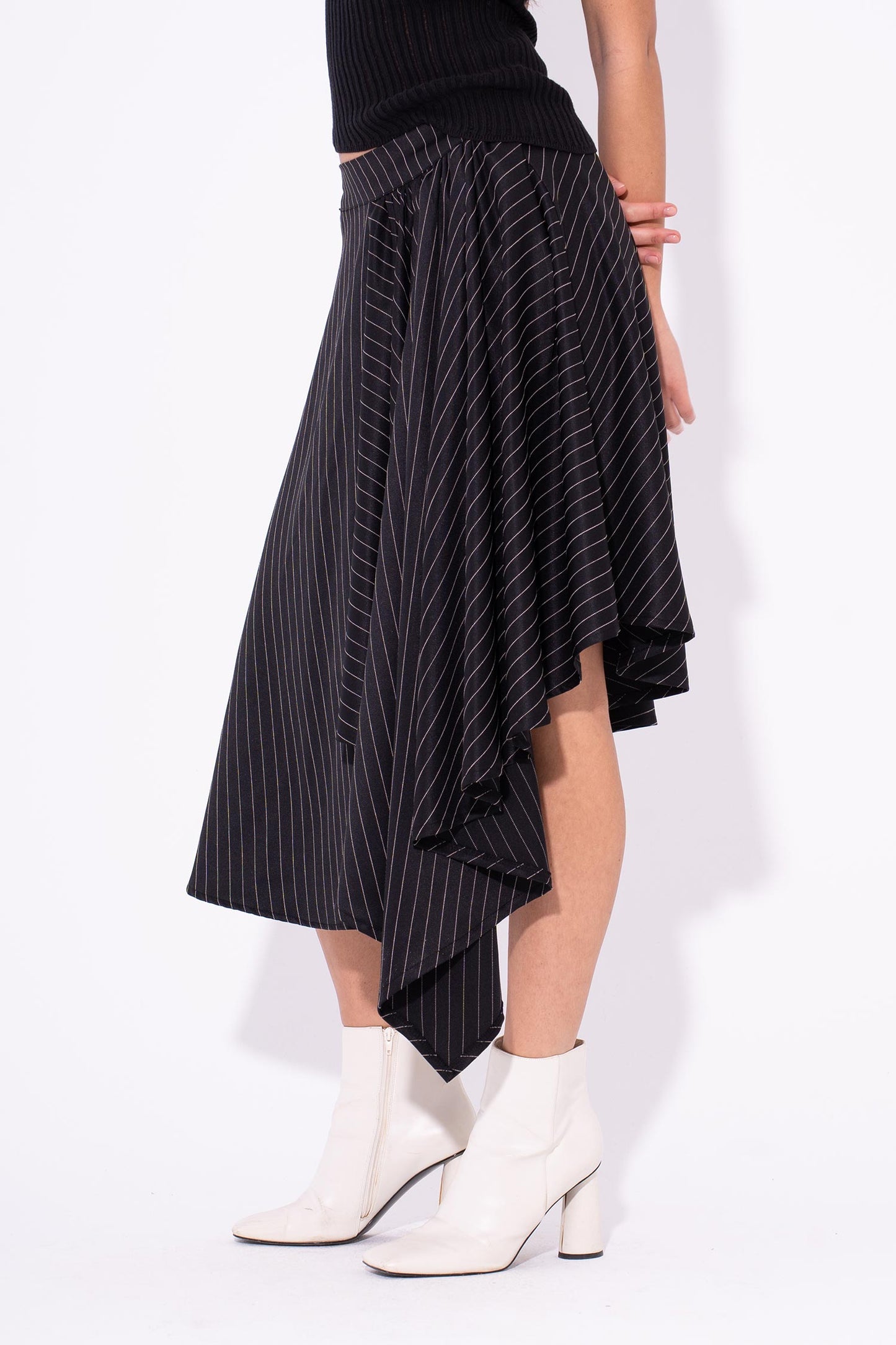 Asymmetrical Pinstripe Skirt - Black